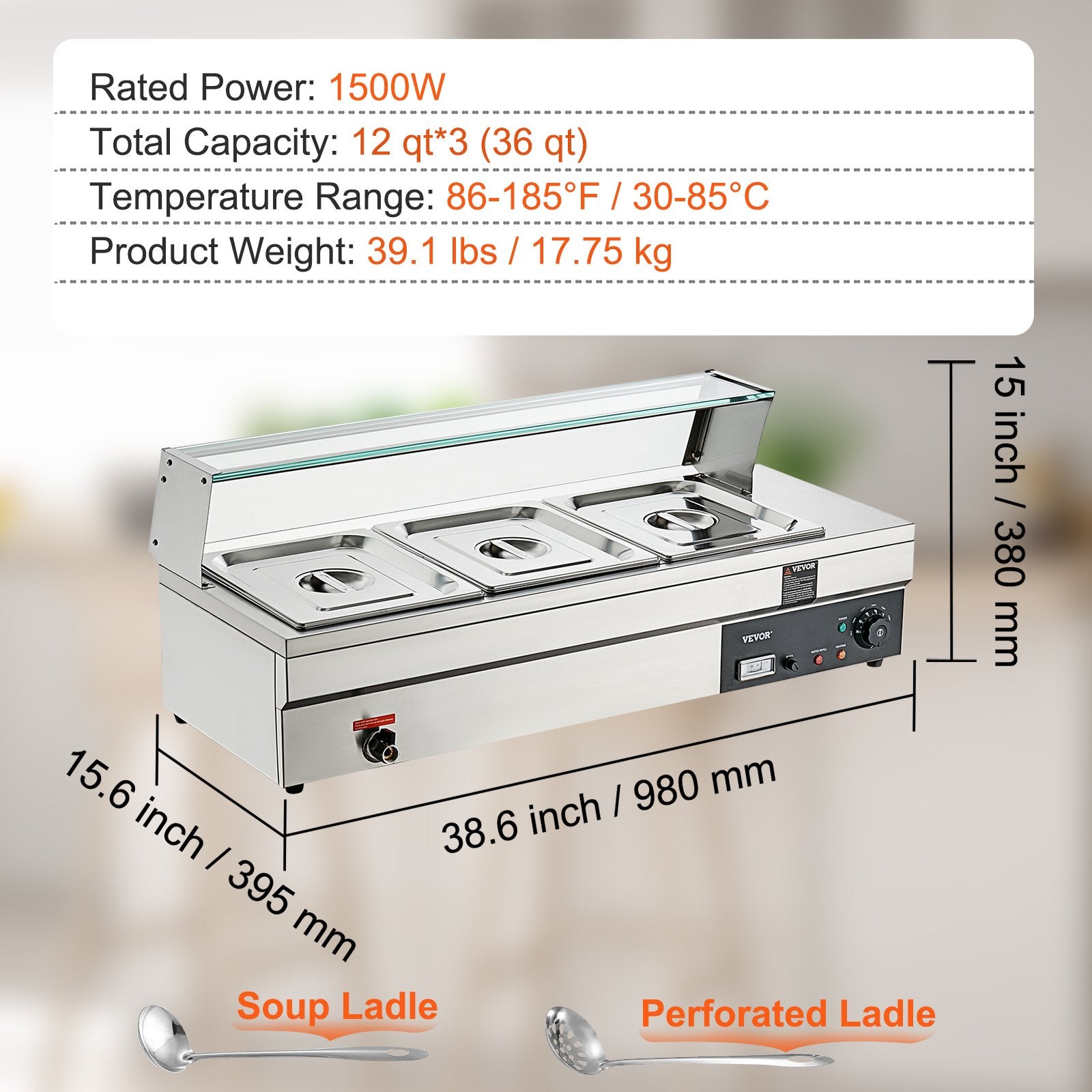 Elektrinis maisto šildytuvas VEVOR 3x12Qt, 1500W