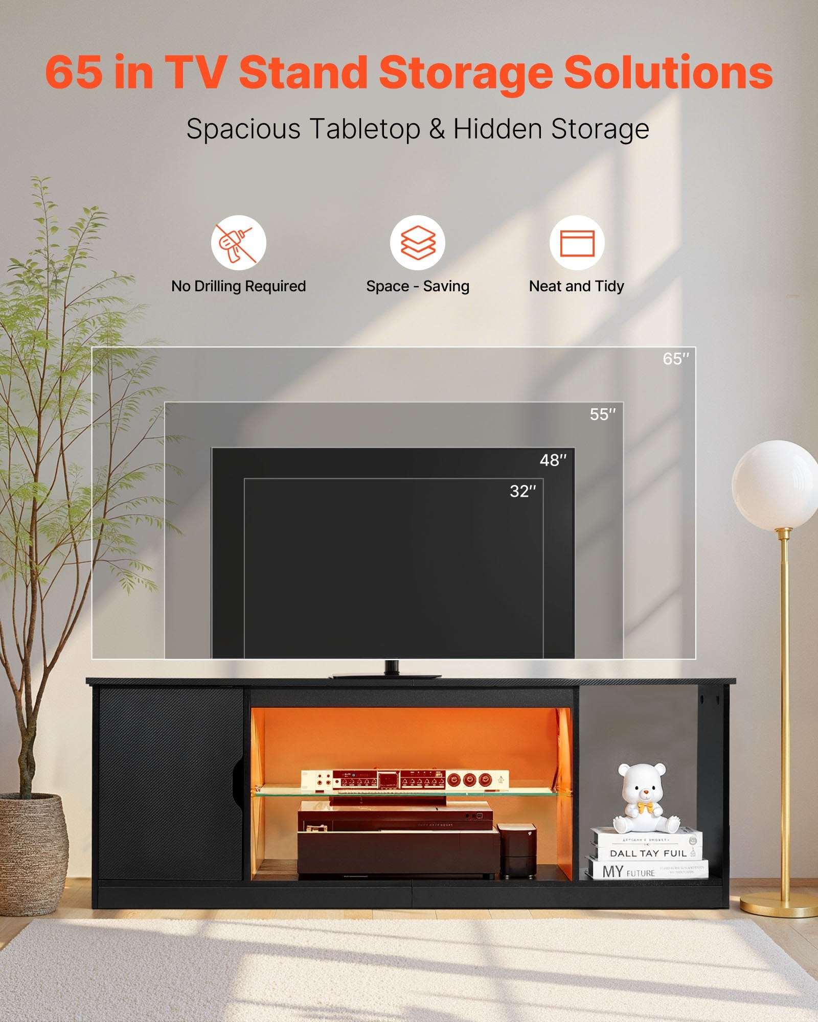 TV staliukas VEVOR C250037D-01, iki 65 colių televizoriams