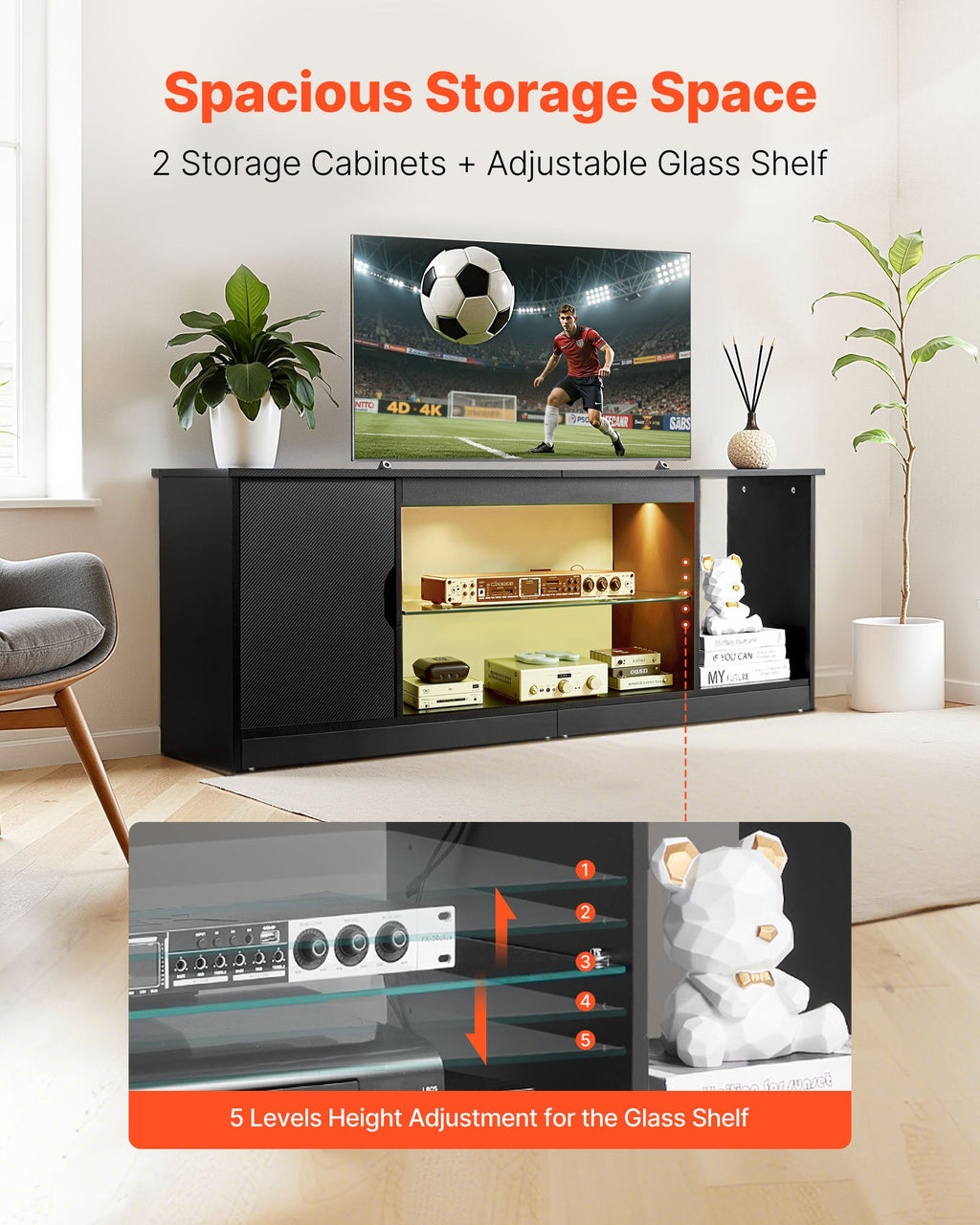 TV staliukas VEVOR C250037D-01, iki 65 colių televizoriams