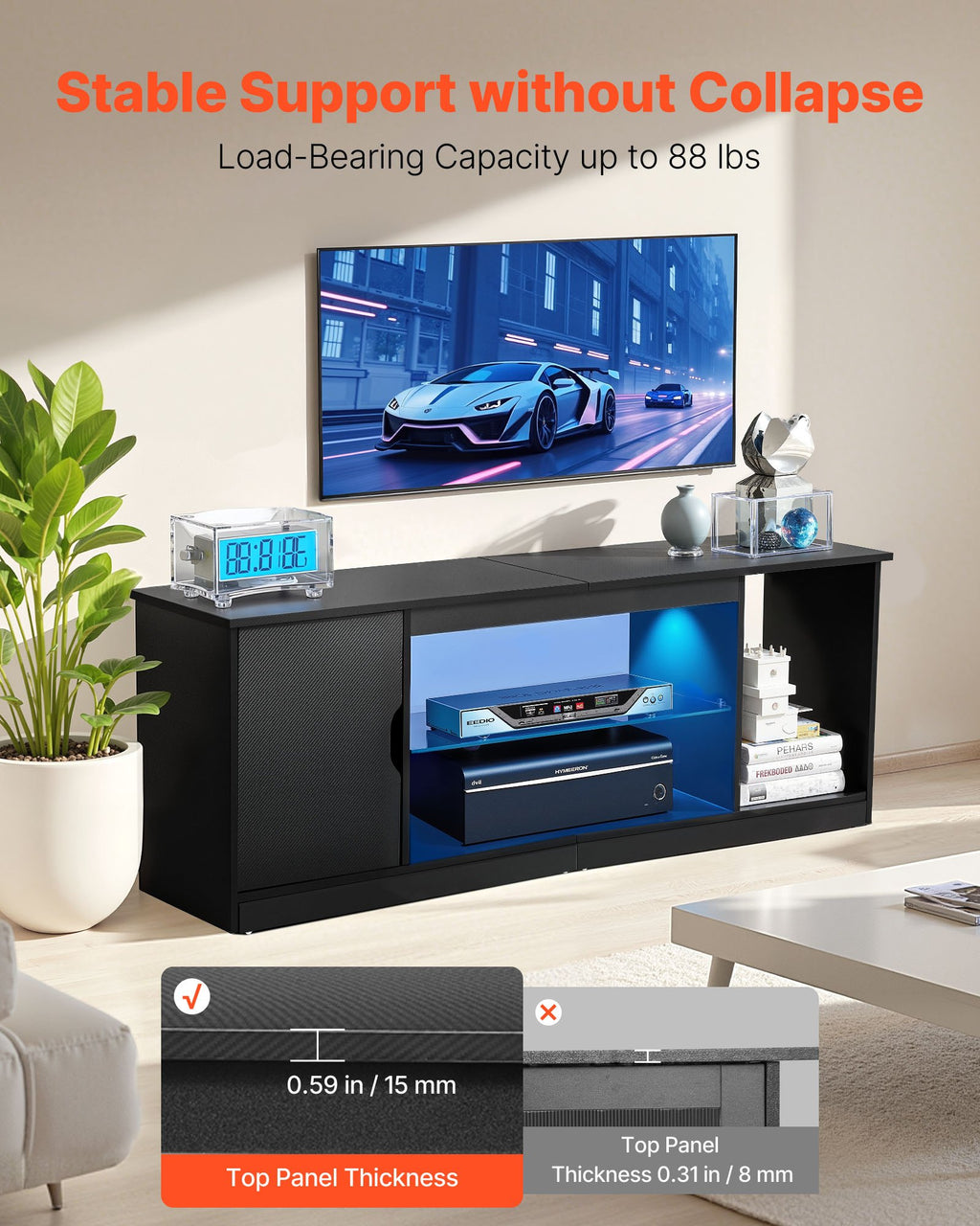 TV staliukas VEVOR C250037D-01, iki 65 colių televizoriams