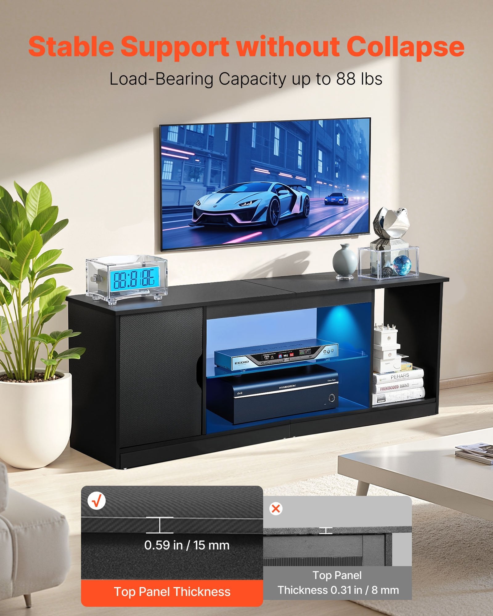 TV staliukas VEVOR C250037D-01, iki 65 colių televizoriams