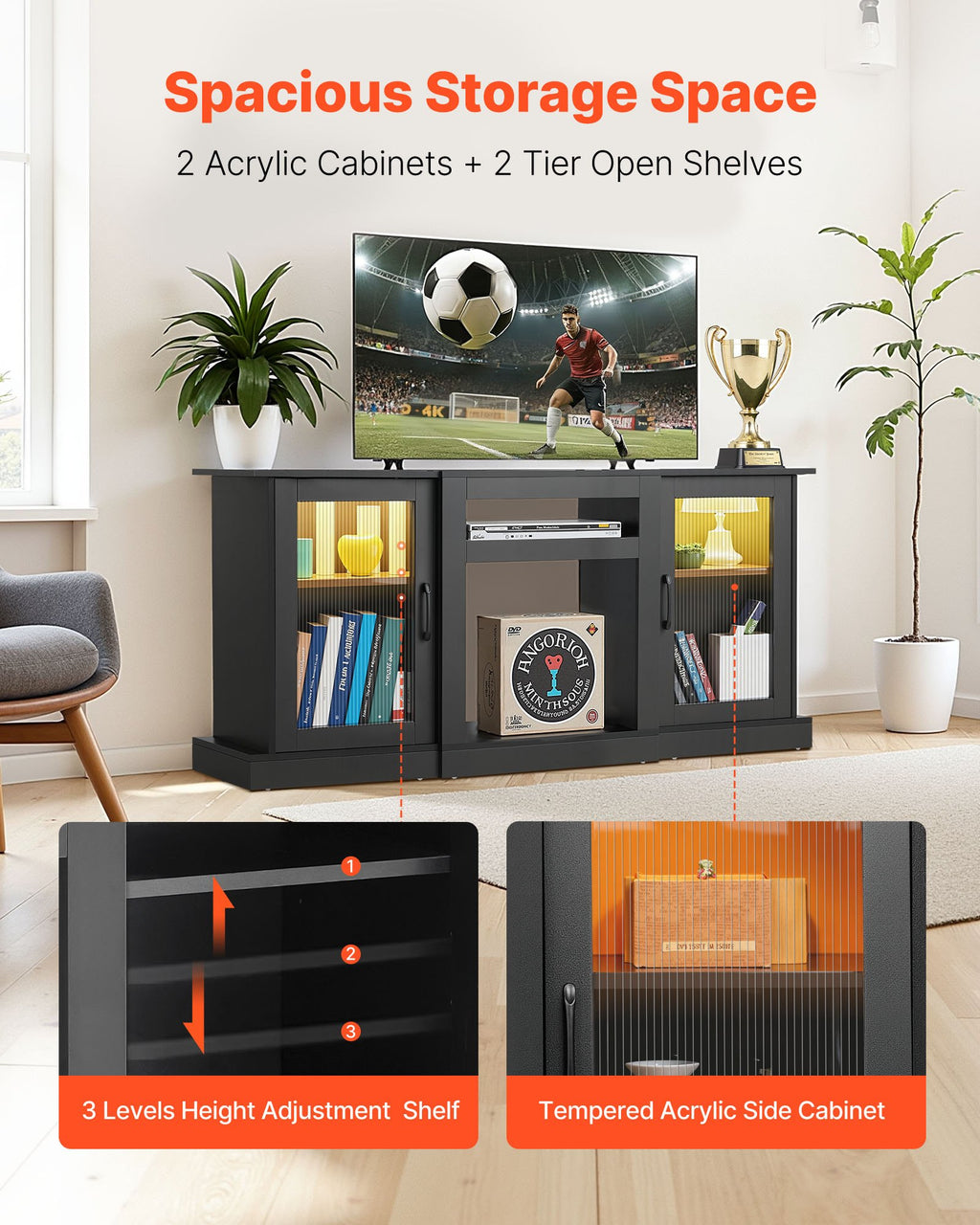 TV staliukas VEVOR C250036D-01, iki 65 colių televizoriams