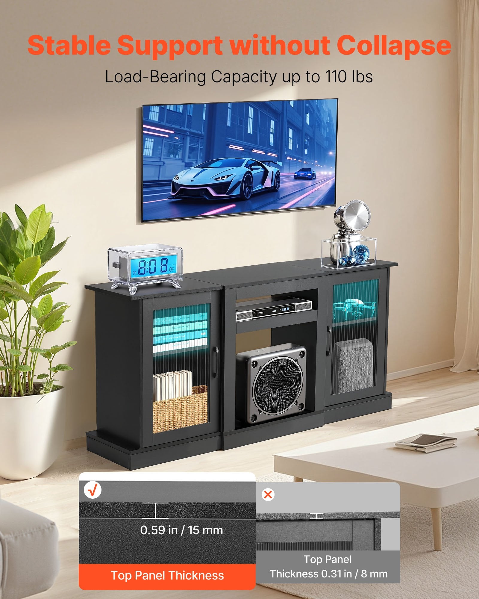 TV staliukas VEVOR C250036D-01, iki 65 colių televizoriams