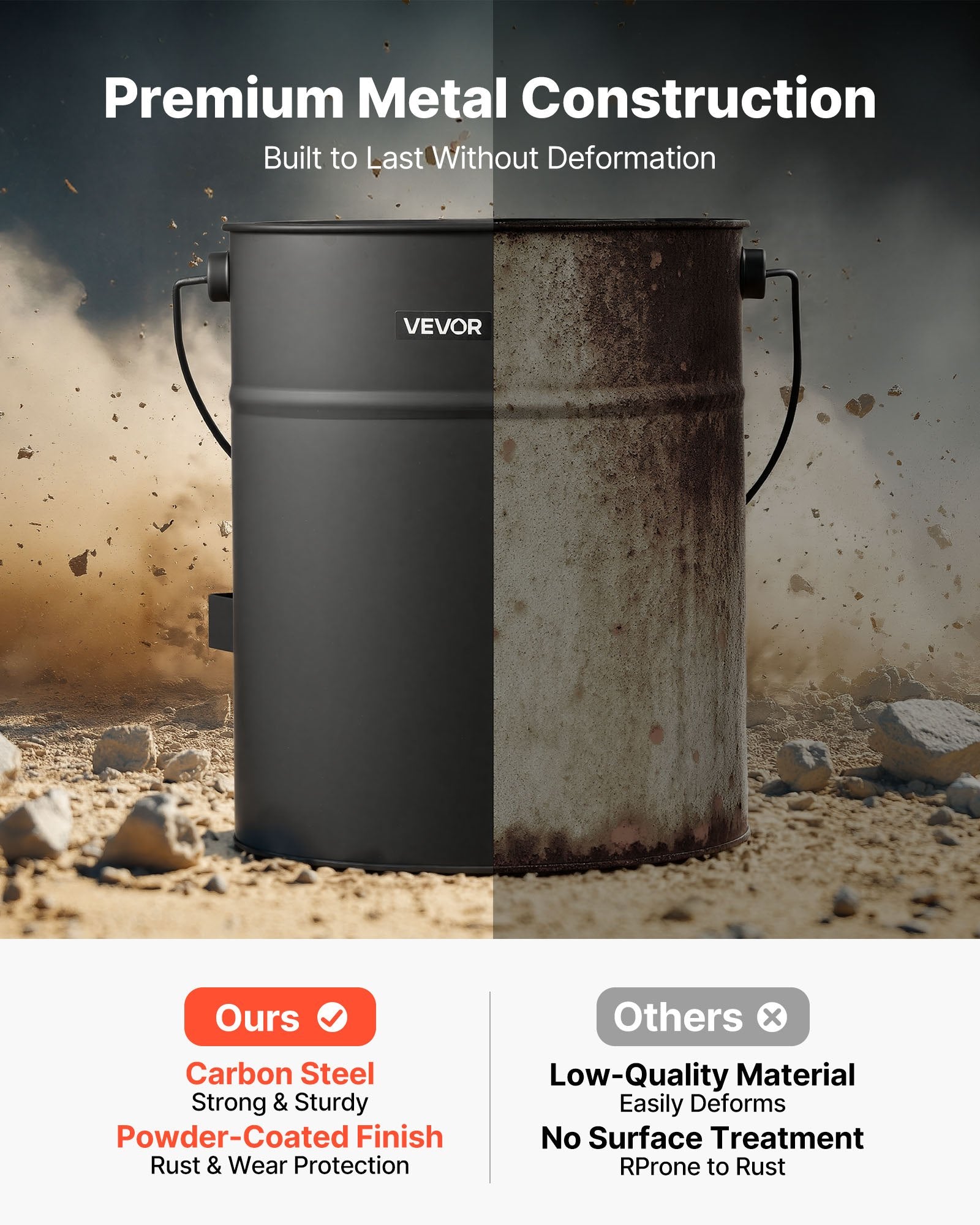 Pelenų kibiras VEVOR A01566BK, 15 l talpos