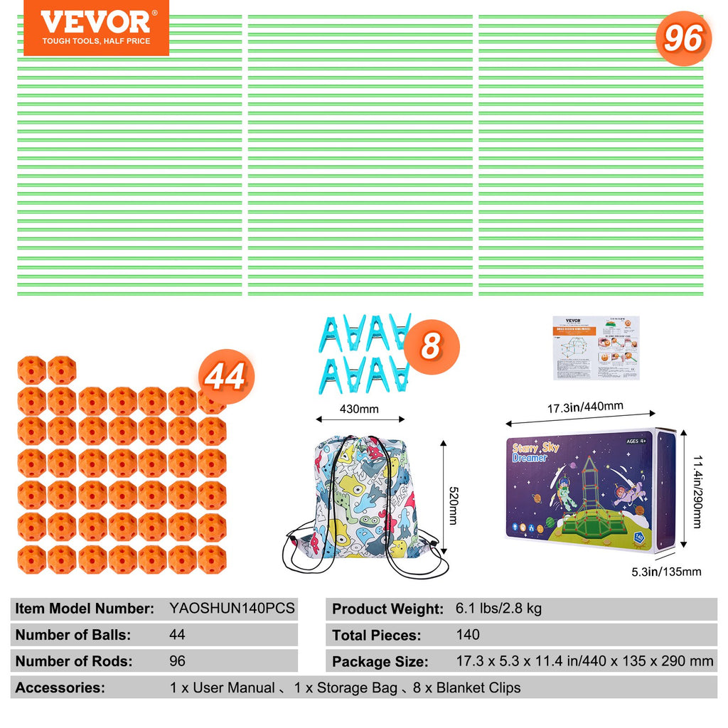 Fortų statybos rinkinys VEVOR YAOSHUN140PCS, 140 dalių