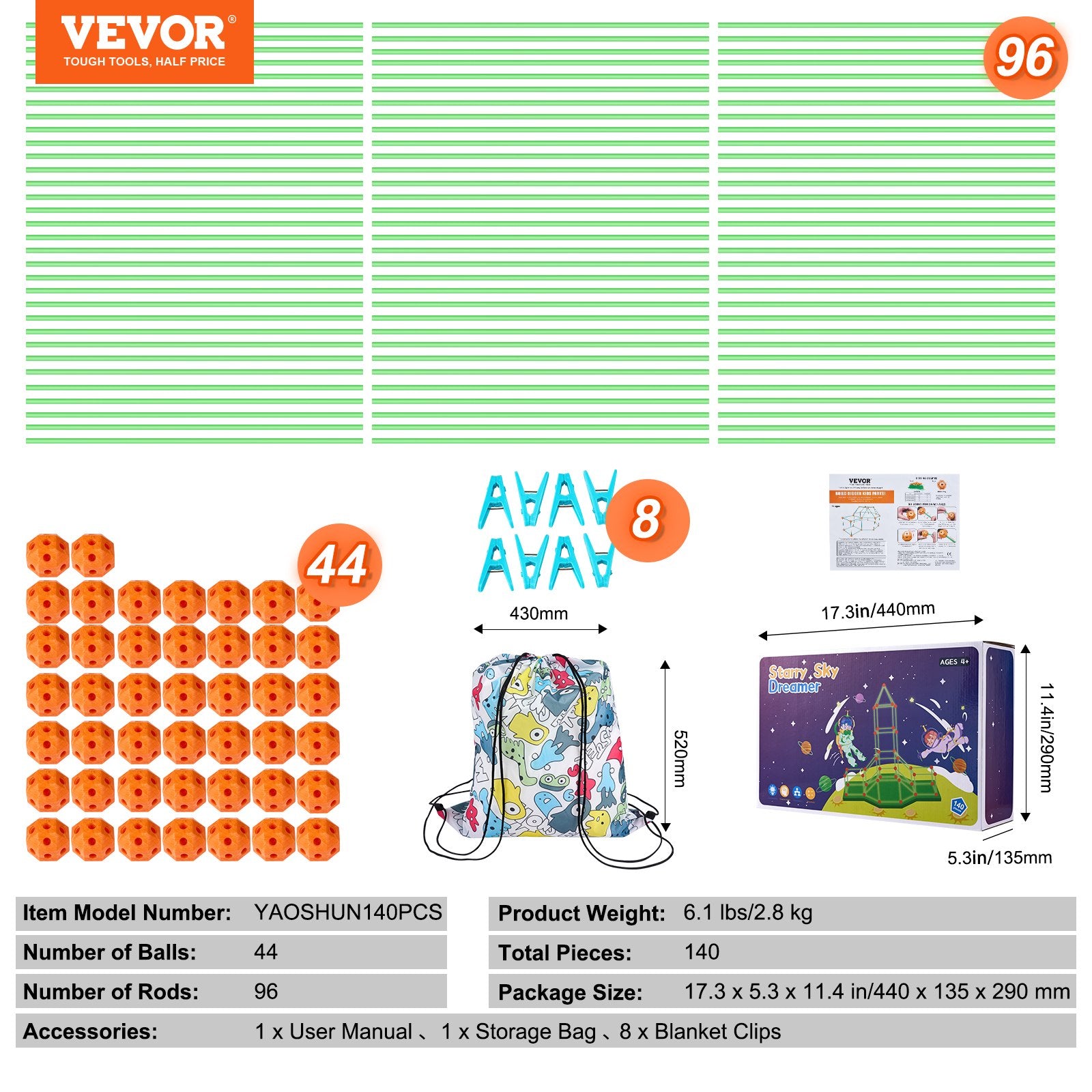 Fortų statybos rinkinys VEVOR YAOSHUN140PCS, 140 dalių