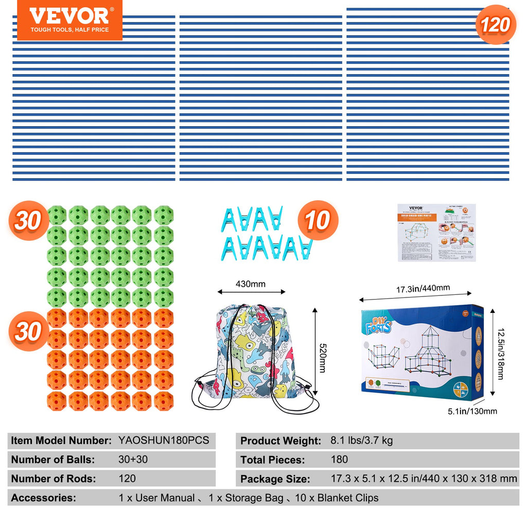 Vaikų tvirtovės statybos rinkinys VEVOR YAOSHUN180PCS, 180 dalių