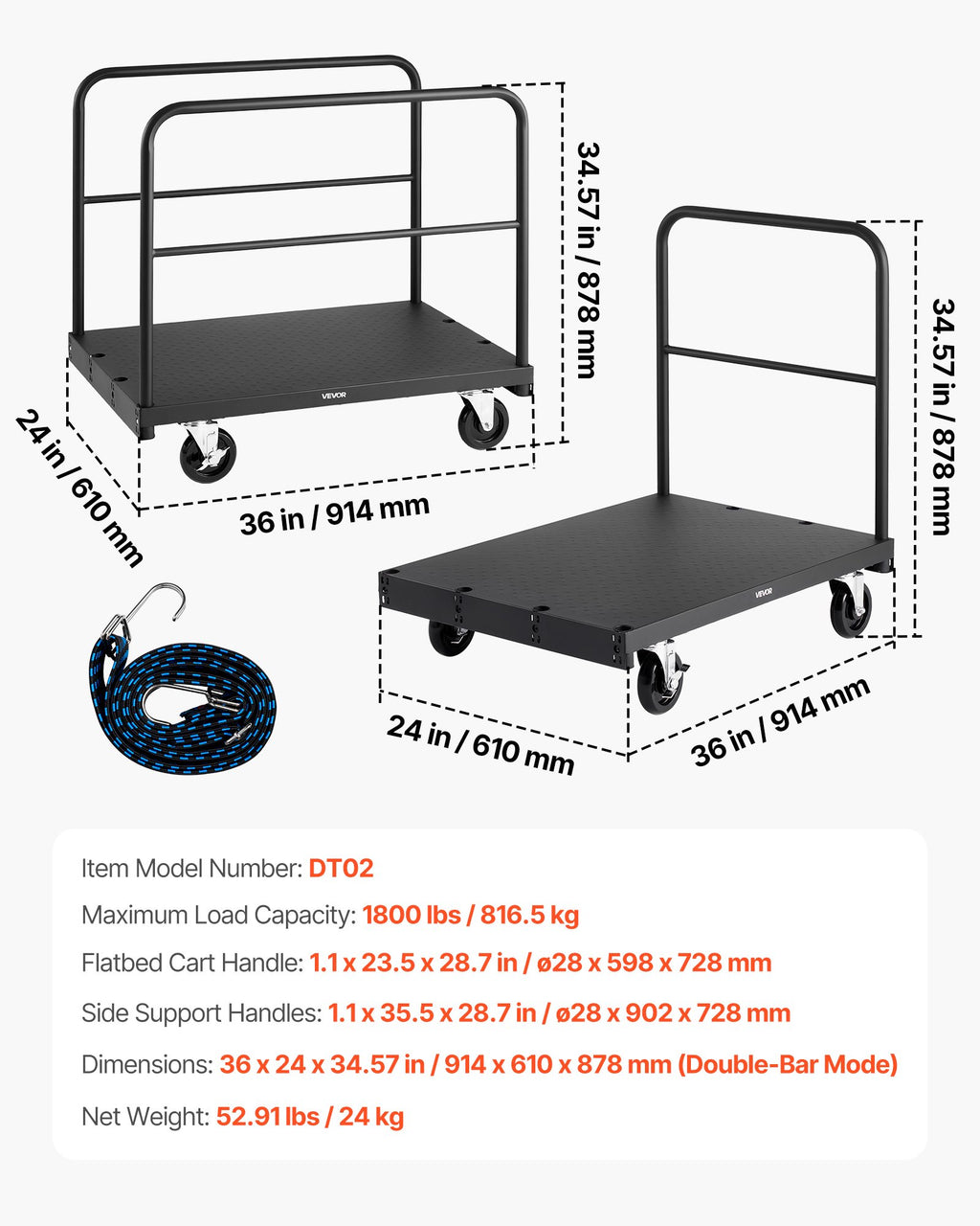 Gipso kartono plokščių vežimėlis VEVOR DT02, 816 kg keliamoji galia