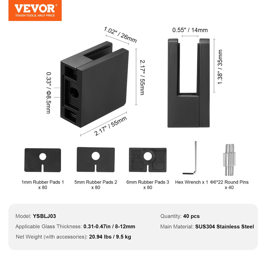 Stiklo laikiklis VEVOR YSBLJ03, 8–12 mm stiklui, 40 vnt.