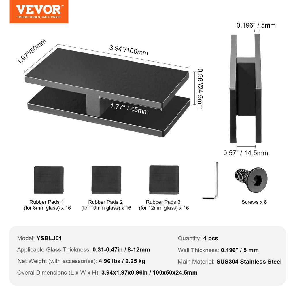 Stiklo laikiklis VEVOR YSBLJ01, 8–12 mm stiklui