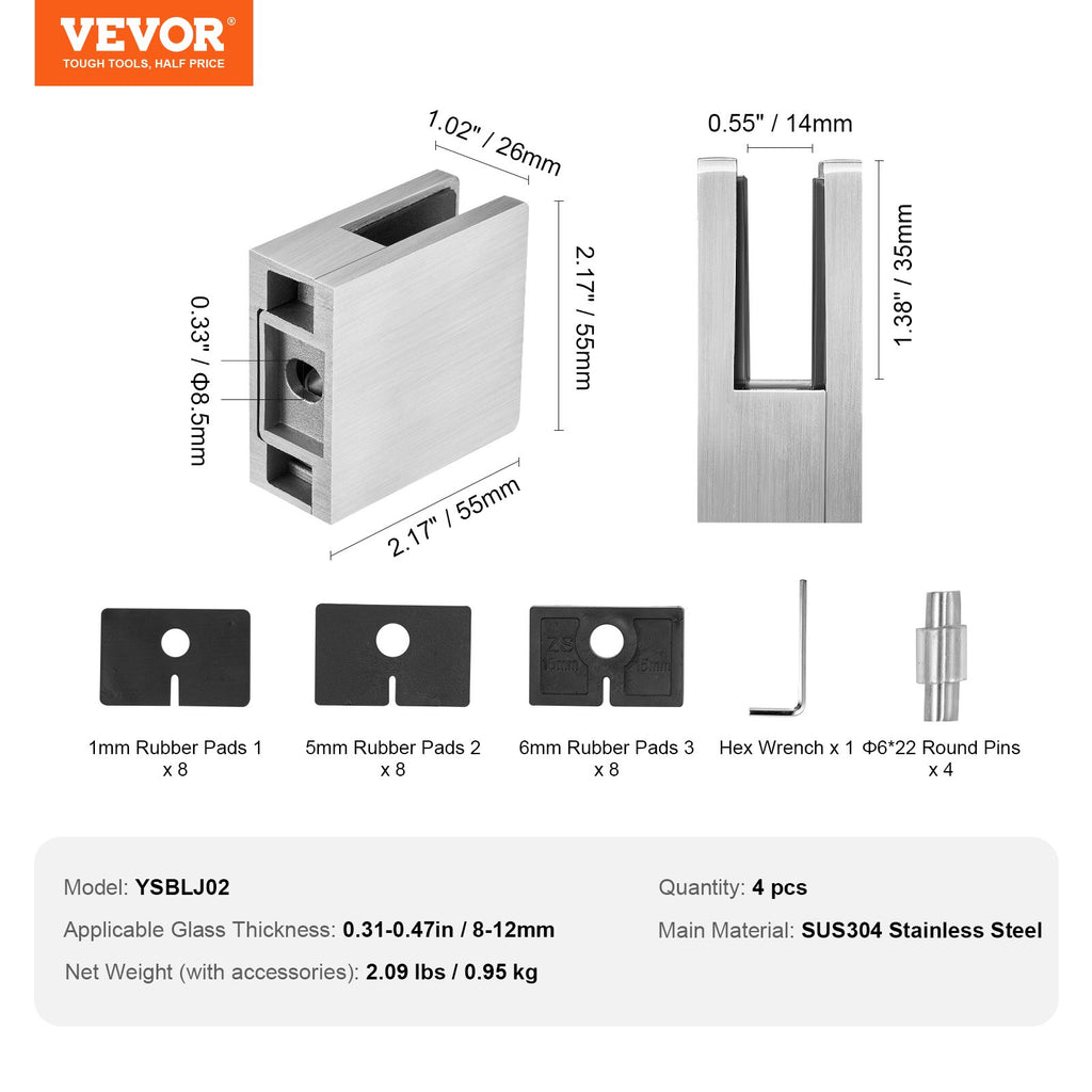 Stiklo laikiklis VEVOR YSBLJ02, 8–12 mm stiklui