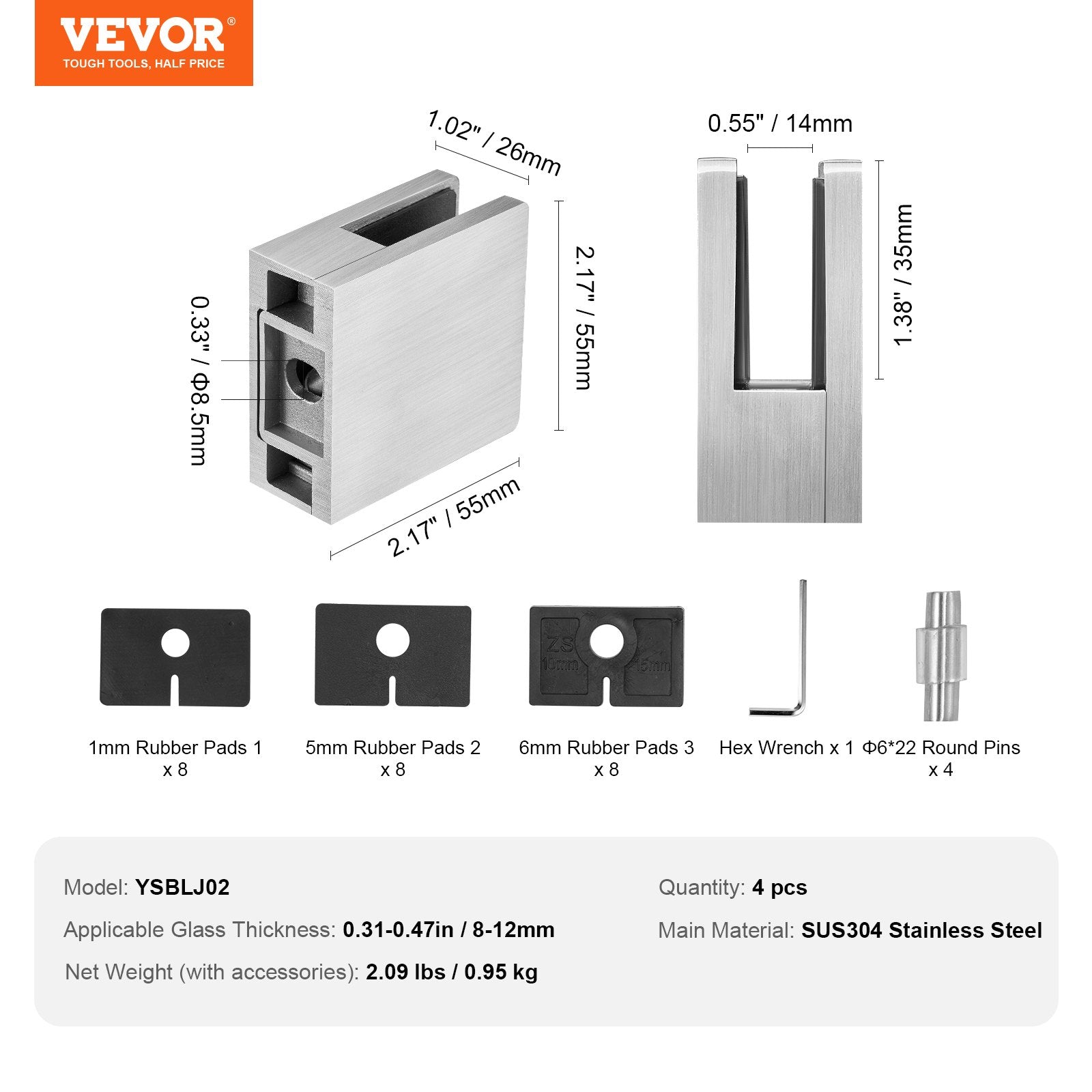 Stiklo laikiklis VEVOR YSBLJ02, 8–12 mm stiklui