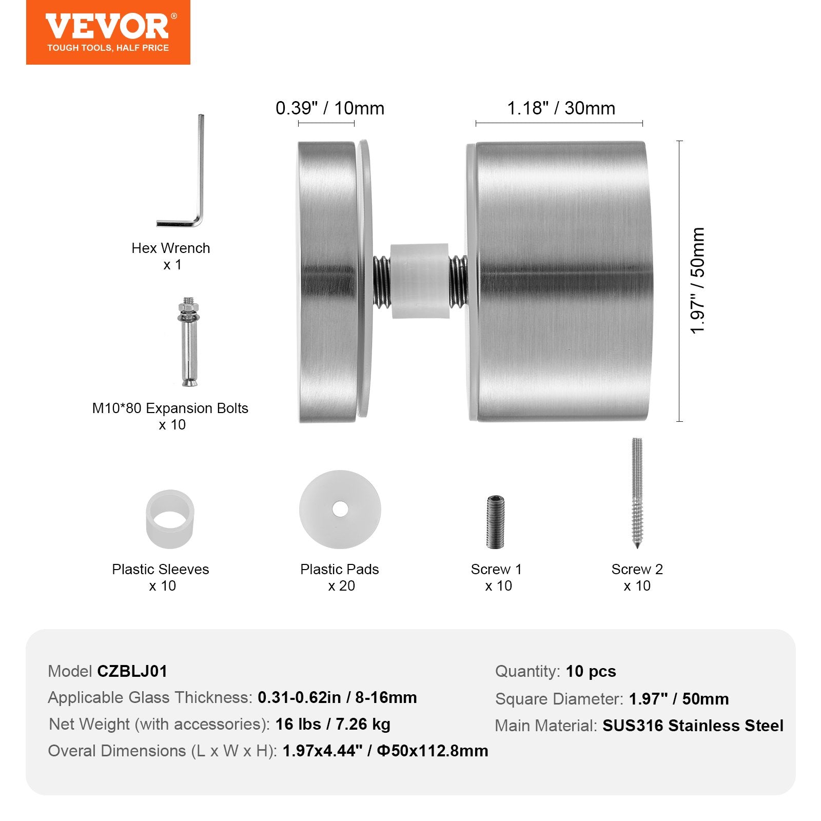 Stiklo laikikliai VEVOR CZBLJ01, 8-16 mm stiklui
