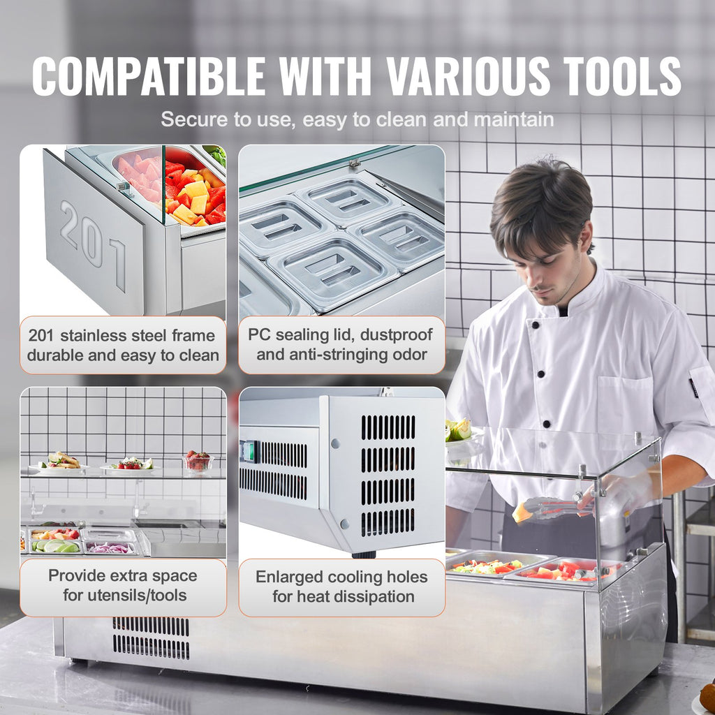Šaldoma ingredientų vitrina VEVOR D48TW, 140 W