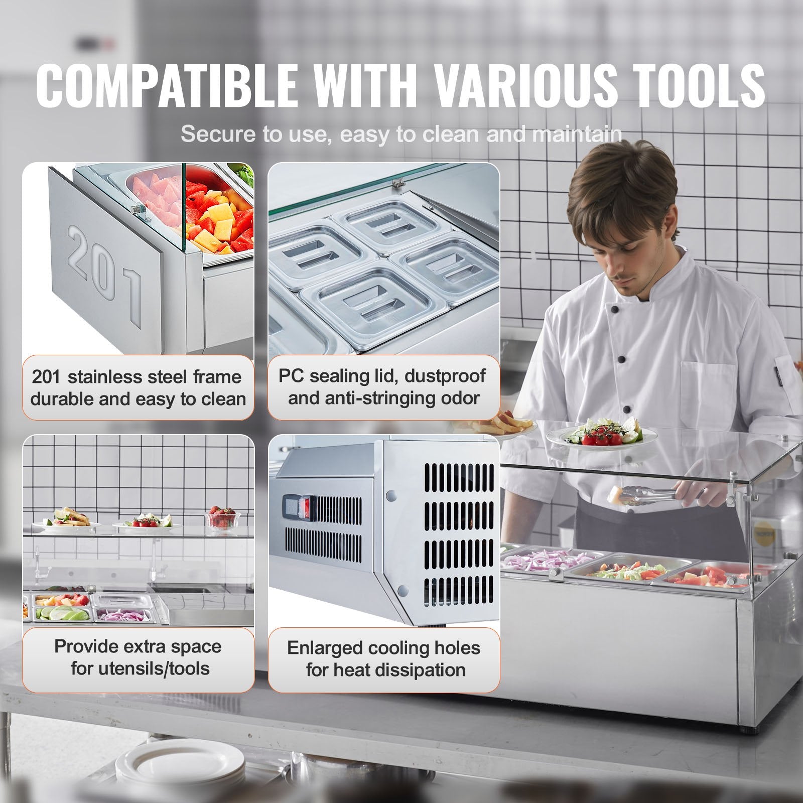 Šaldoma ingredientų vitrina VEVOR D55TW, 150 W