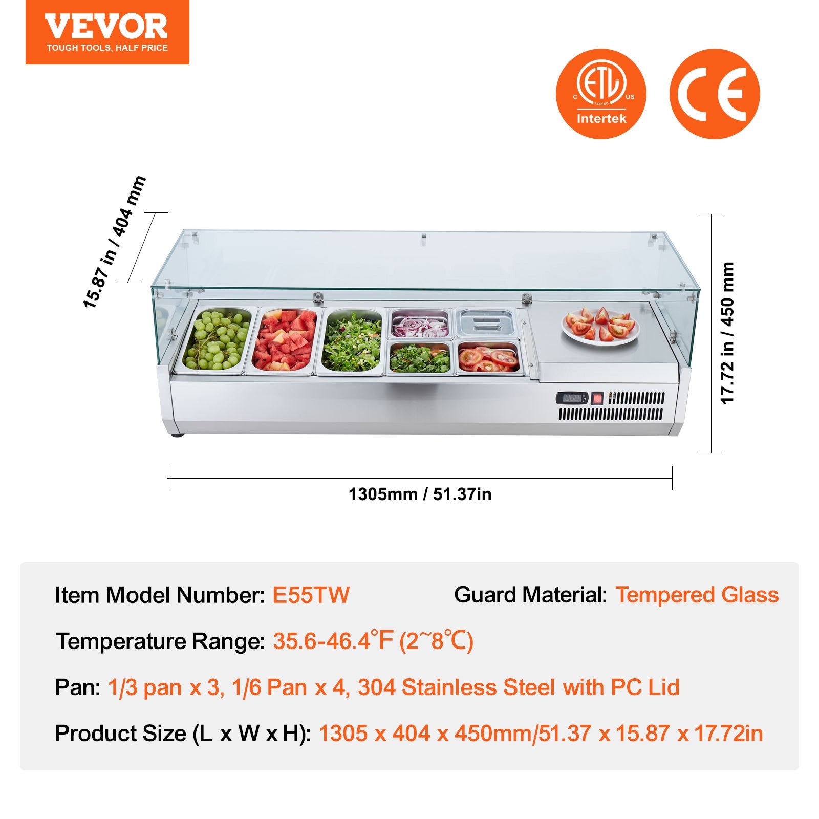 Šaldoma ingredientų vitrina VEVOR D55TW, 150 W
