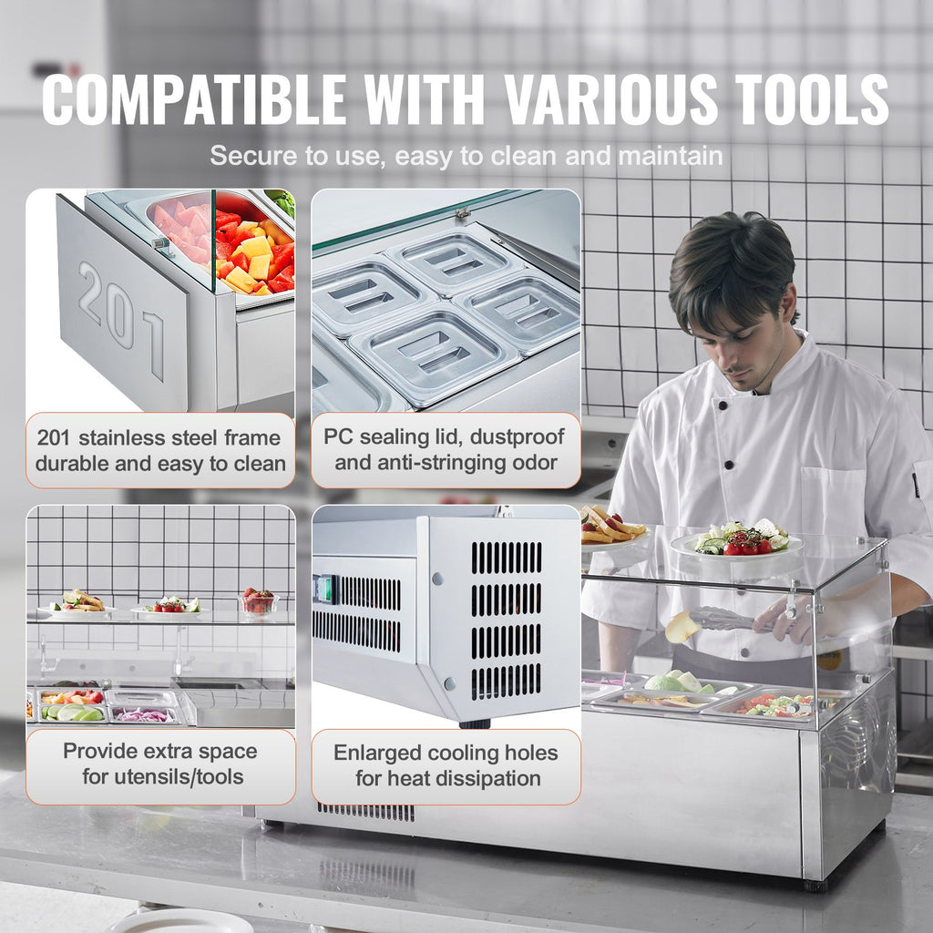 Šaldoma ingredientų vitrina VEVOR D40TW, 140 W