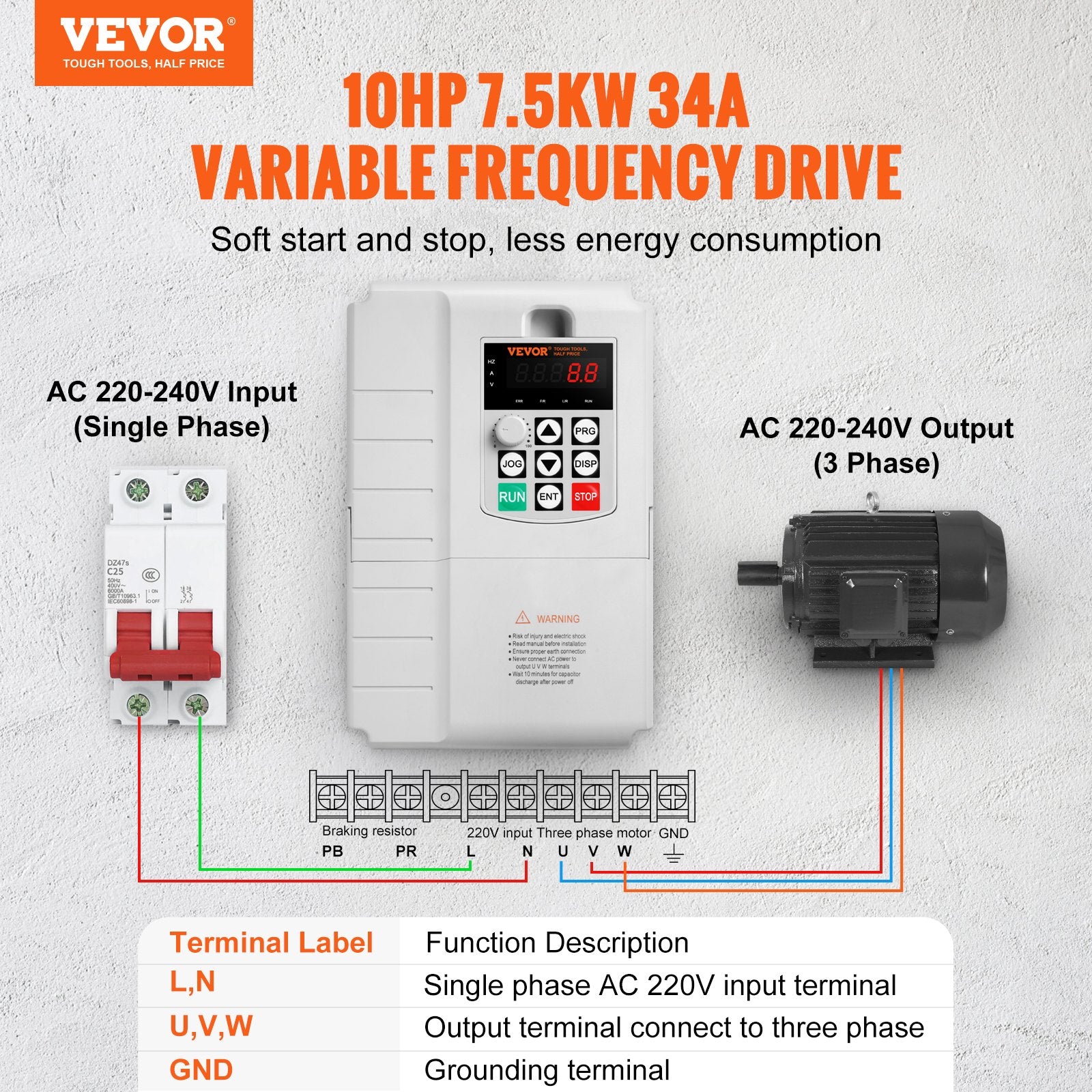 Dažnio keitiklis VEVOR AT1-7500X, 7.5 kW