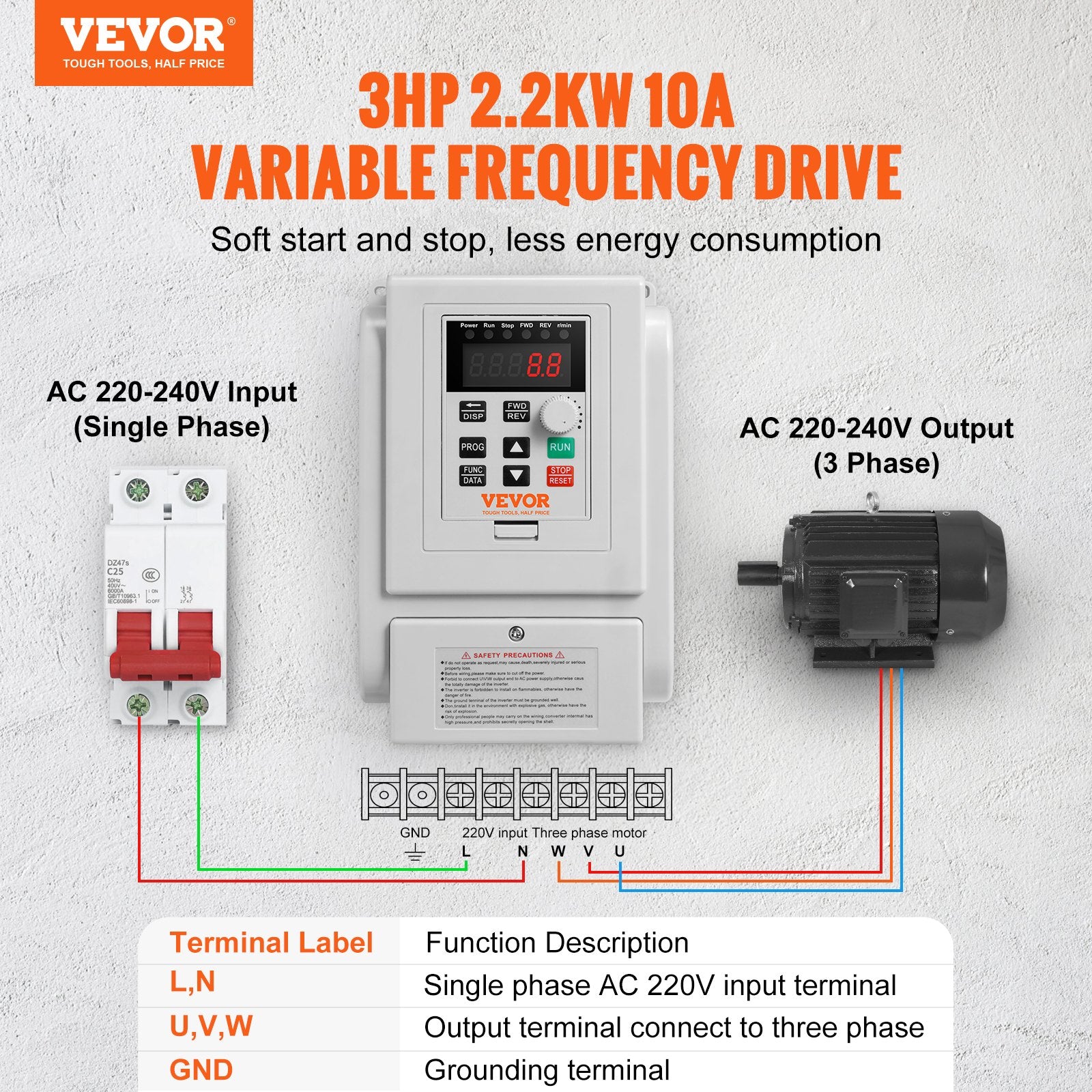 Dažnio keitiklis VEVOR AT1-2200X, 2,2 kW