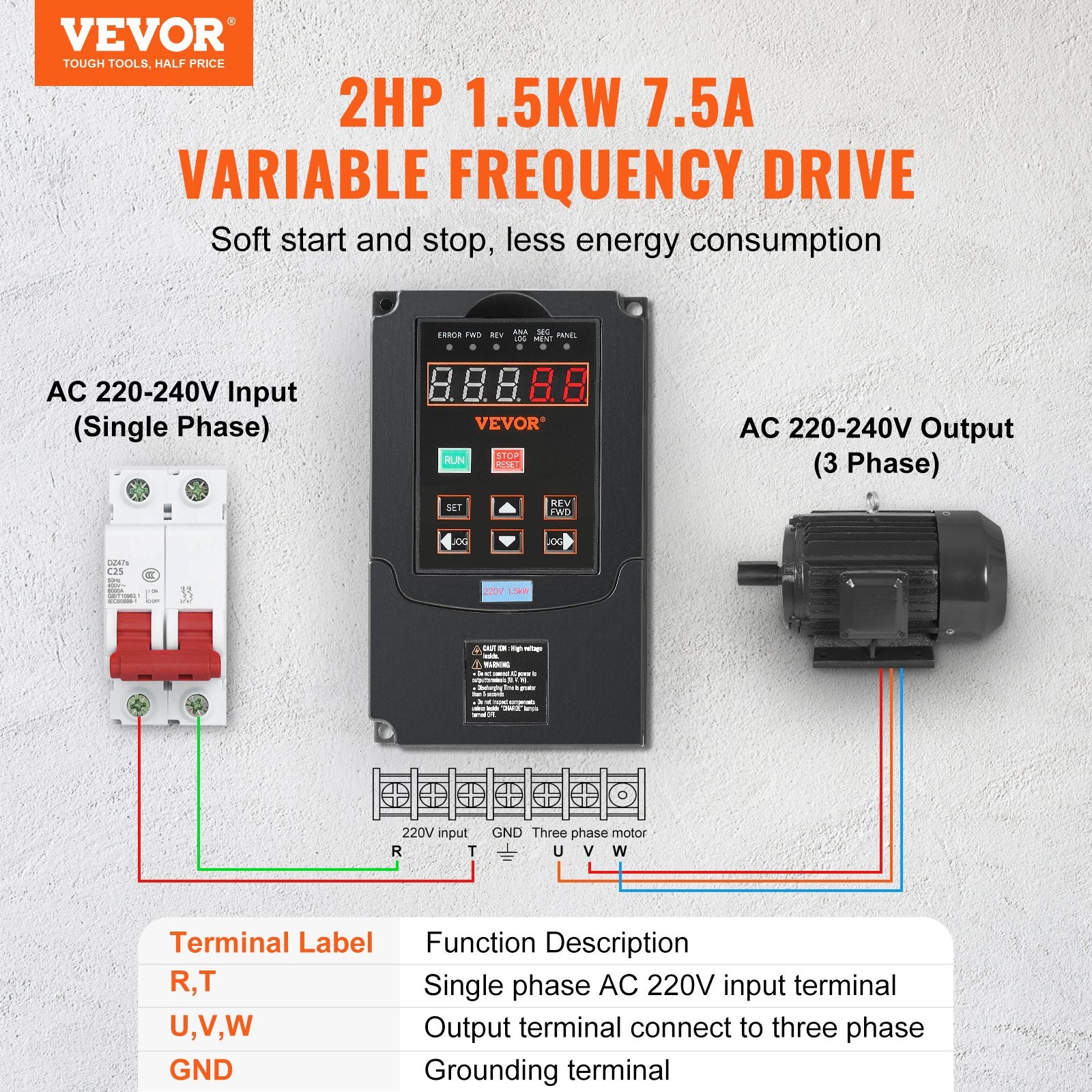 Dažnio keitiklis VEVOR A2-8015, 1.5 kW