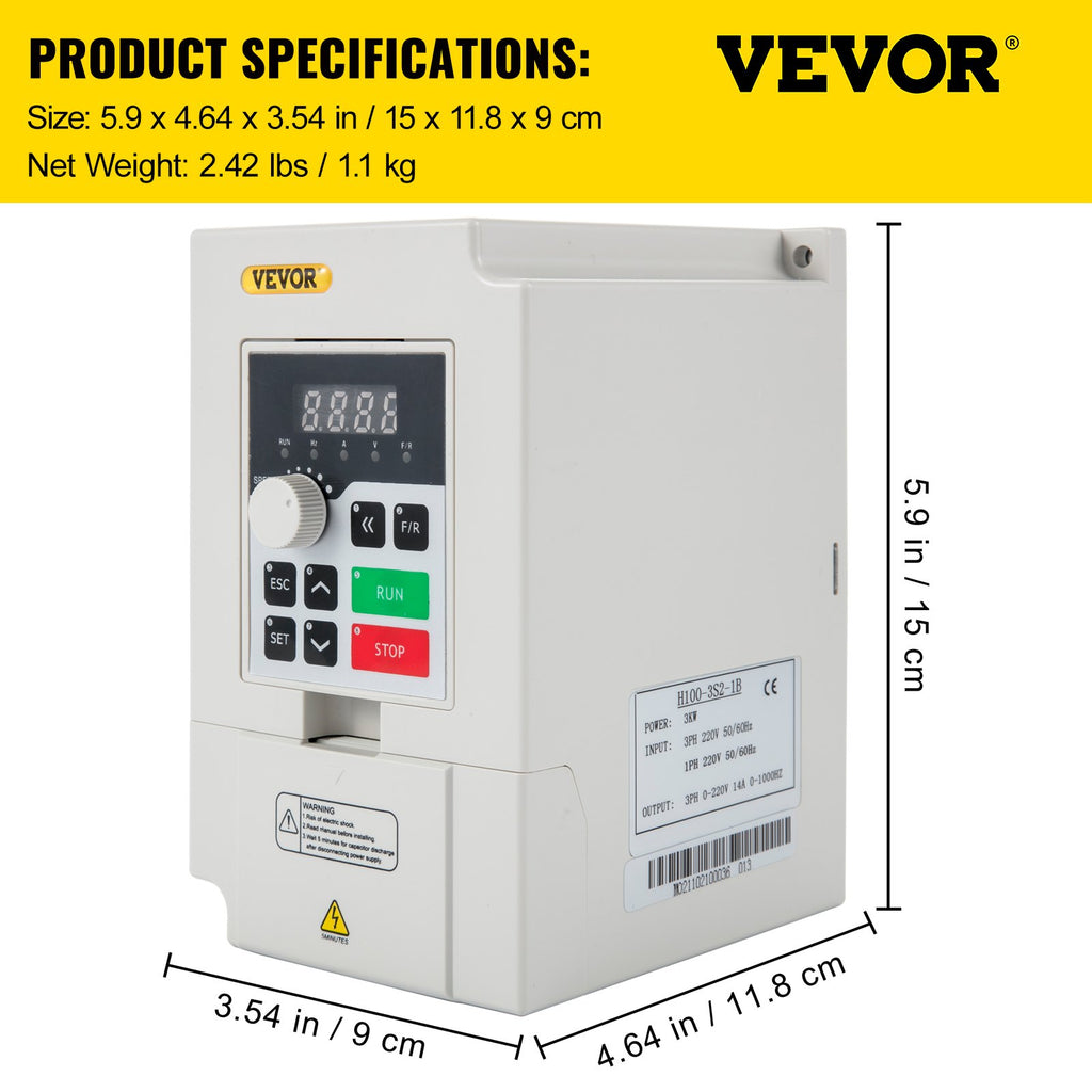 Dažnio keitiklis VEVOR H100-3S2-1B, 3 kW