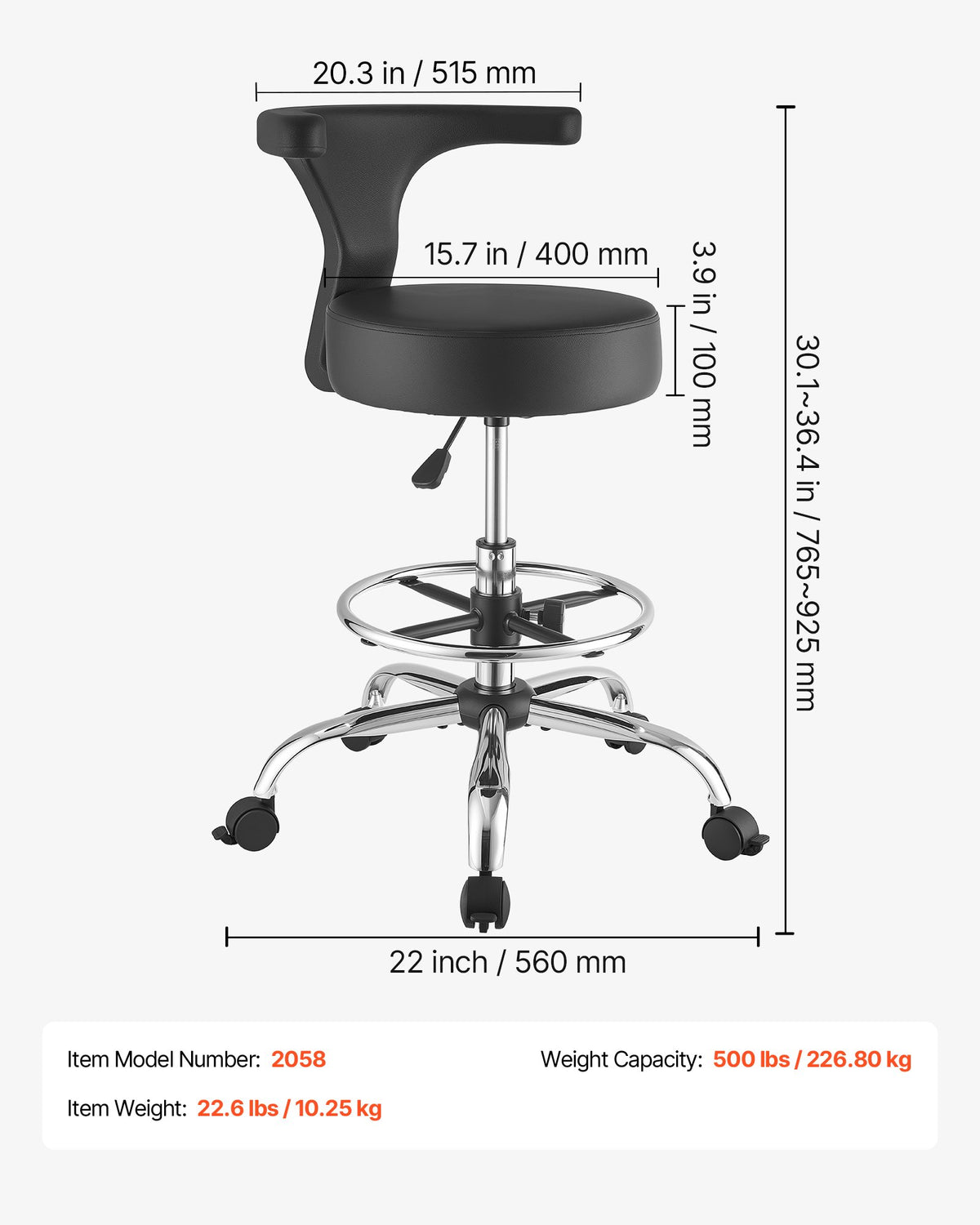 Ratukinė kėdė su atlošu VEVOR 2058, 226,8 kg keliamoji galia