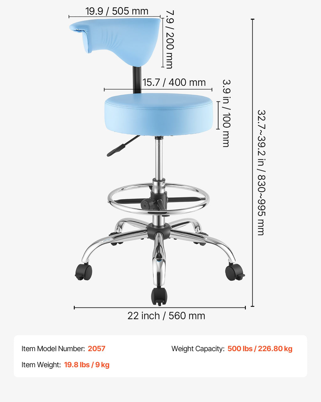Ratukinė kėdė su atlošu VEVOR 2057, 226,8 kg keliamoji galia