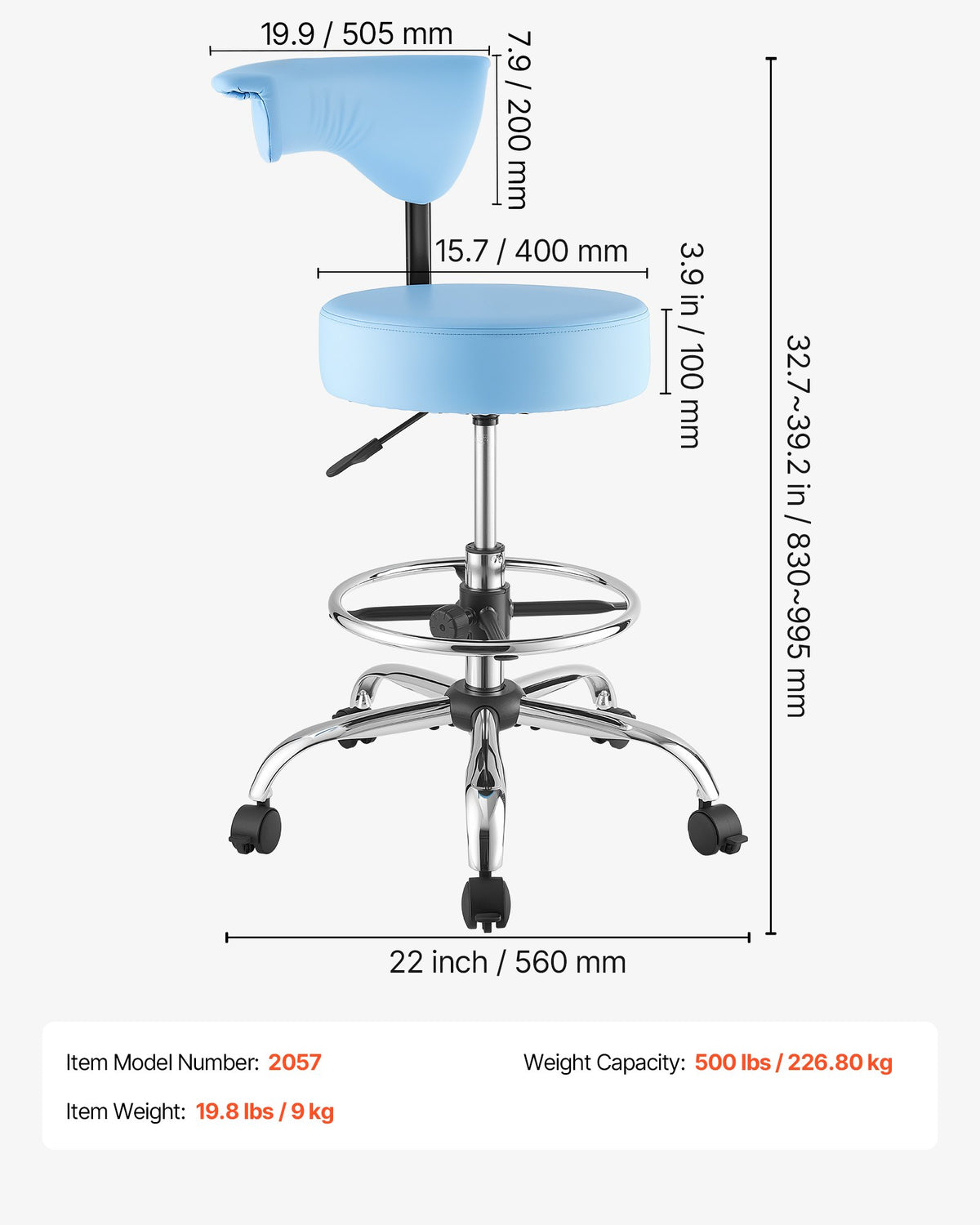 Ratukinė kėdė su atlošu VEVOR 2057, 226,8 kg keliamoji galia