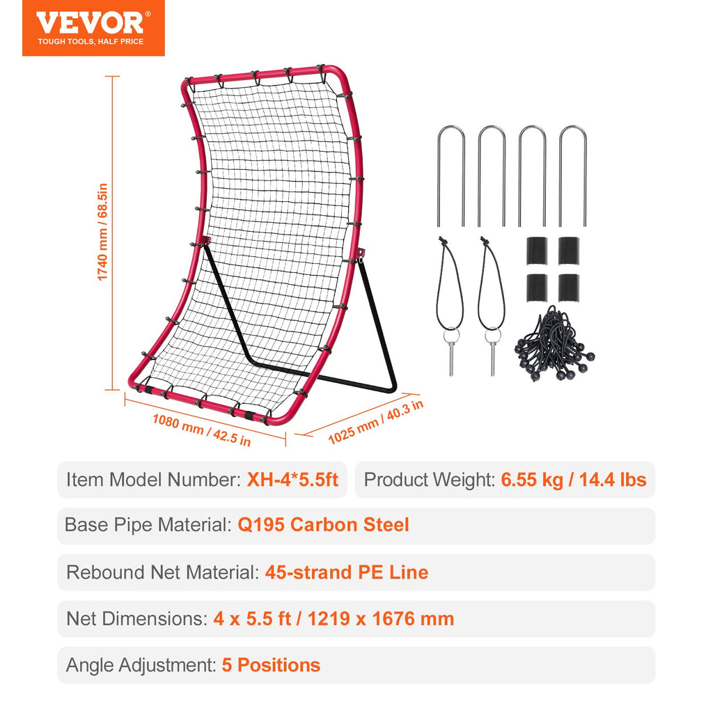 Beisbolo ir softbolo atšokimo tinklas VEVOR XH-4*5.5ft, 122 x 168 cm