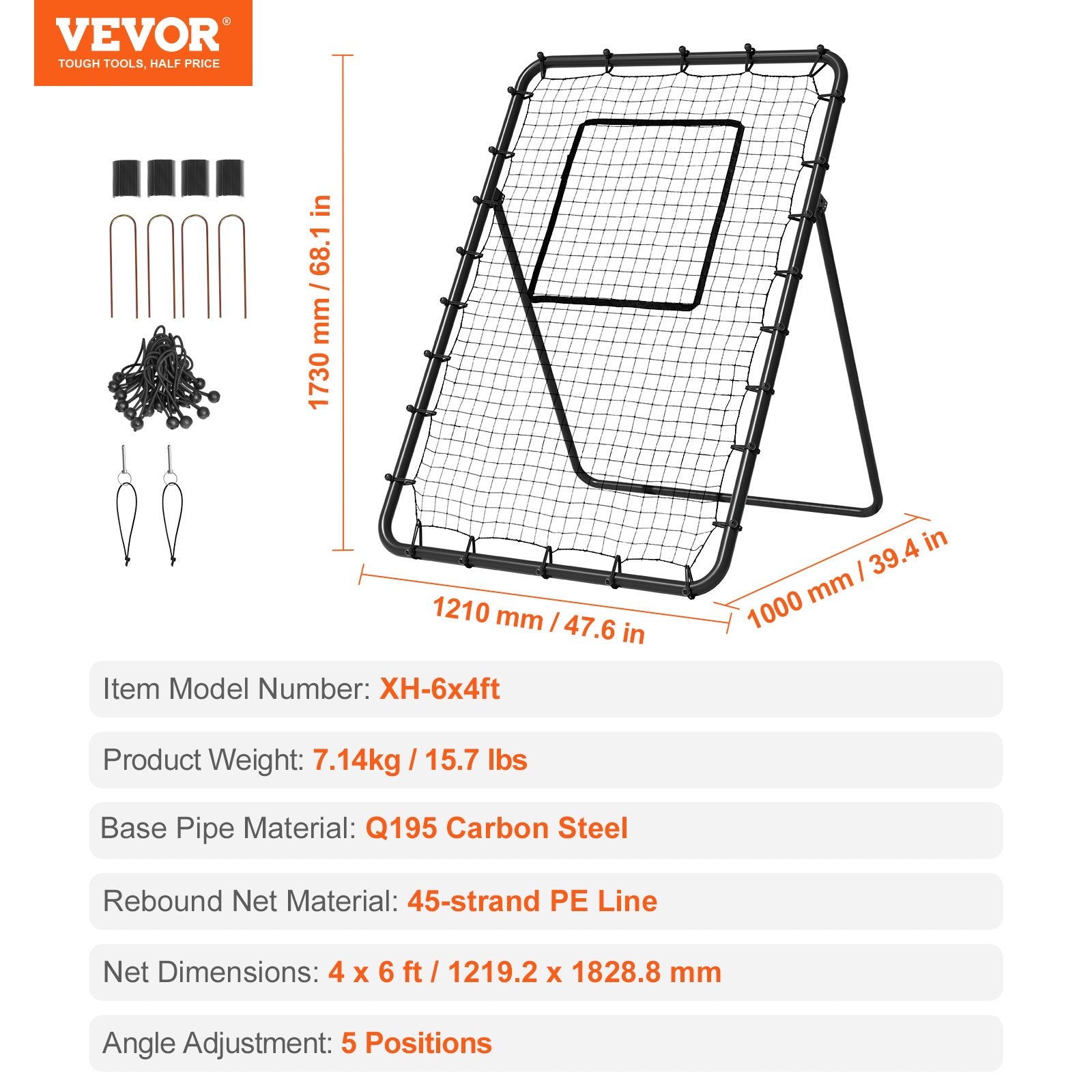 Beisbolo ir minkštasvydžio treniruočių tinklas VEVOR XH-6x4ft, 122 x 183 cm
