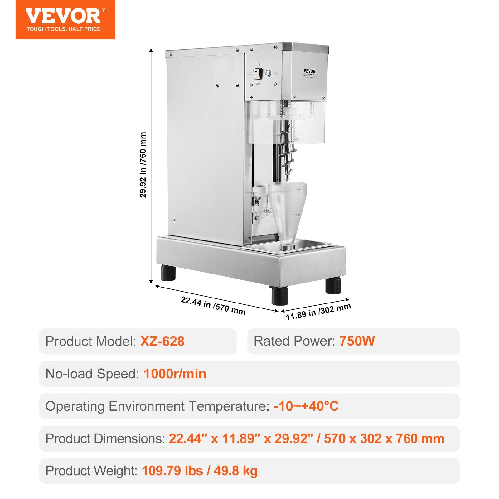 Ledų trintuvas-maišytuvas VEVOR XZ-628, 750 W