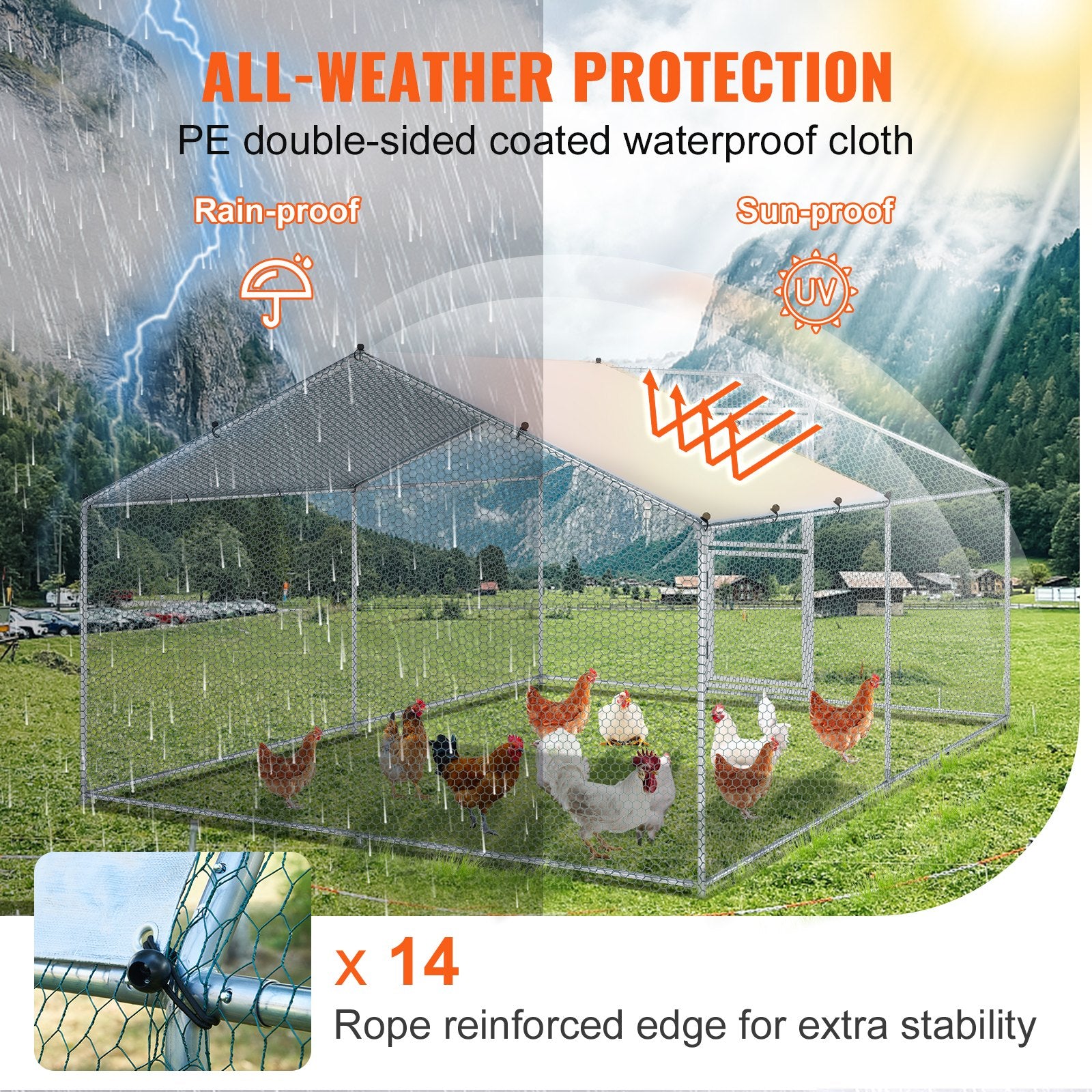 Metalinis vištidės aptvaras VEVOR, 4 x 3 x 2 m