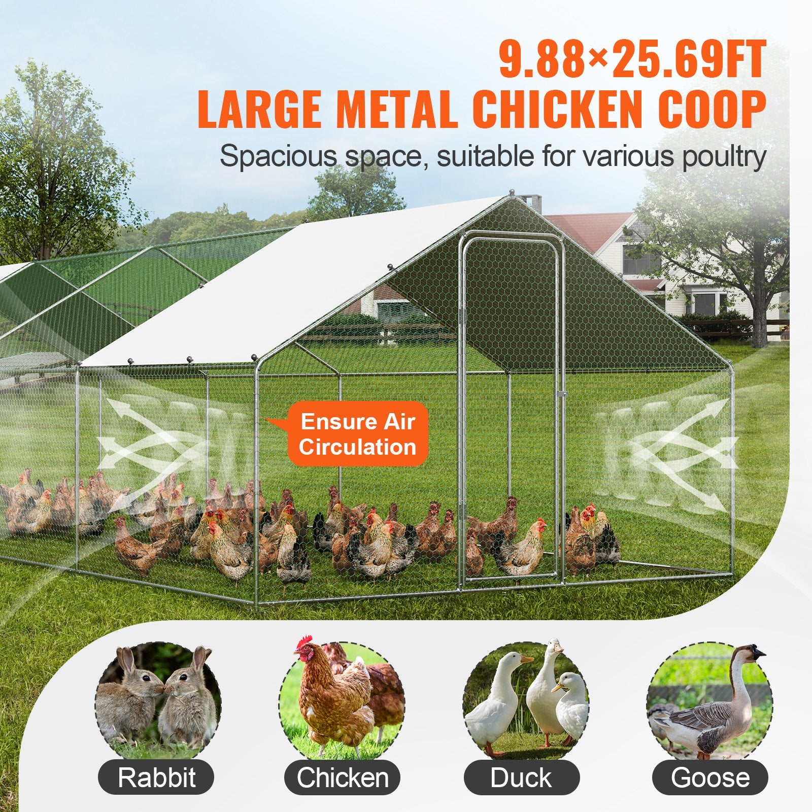 Metalinis vištidės aptvaras VEVOR RA382, 3 x 7,83 x 1,99 m