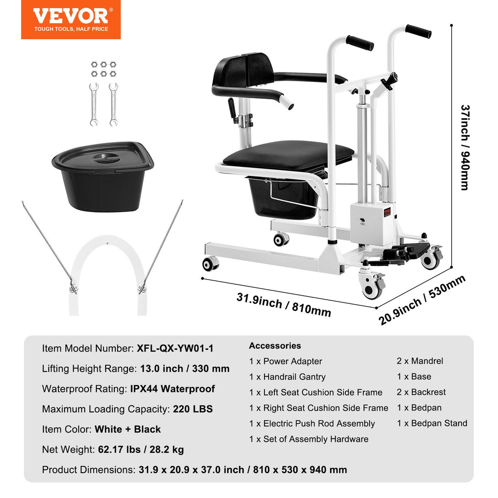 Elektrinis neįgaliųjų kėlimo ir transportavimo vežimėlis VEVOR XFL-QX-YW01-1, 100 kg keliamoji galia