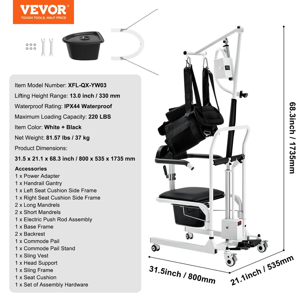 Elektrinis neįgaliųjų kėlimo vežimėlis VEVOR XFL-QX-YW03, 100 kg keliamoji galia