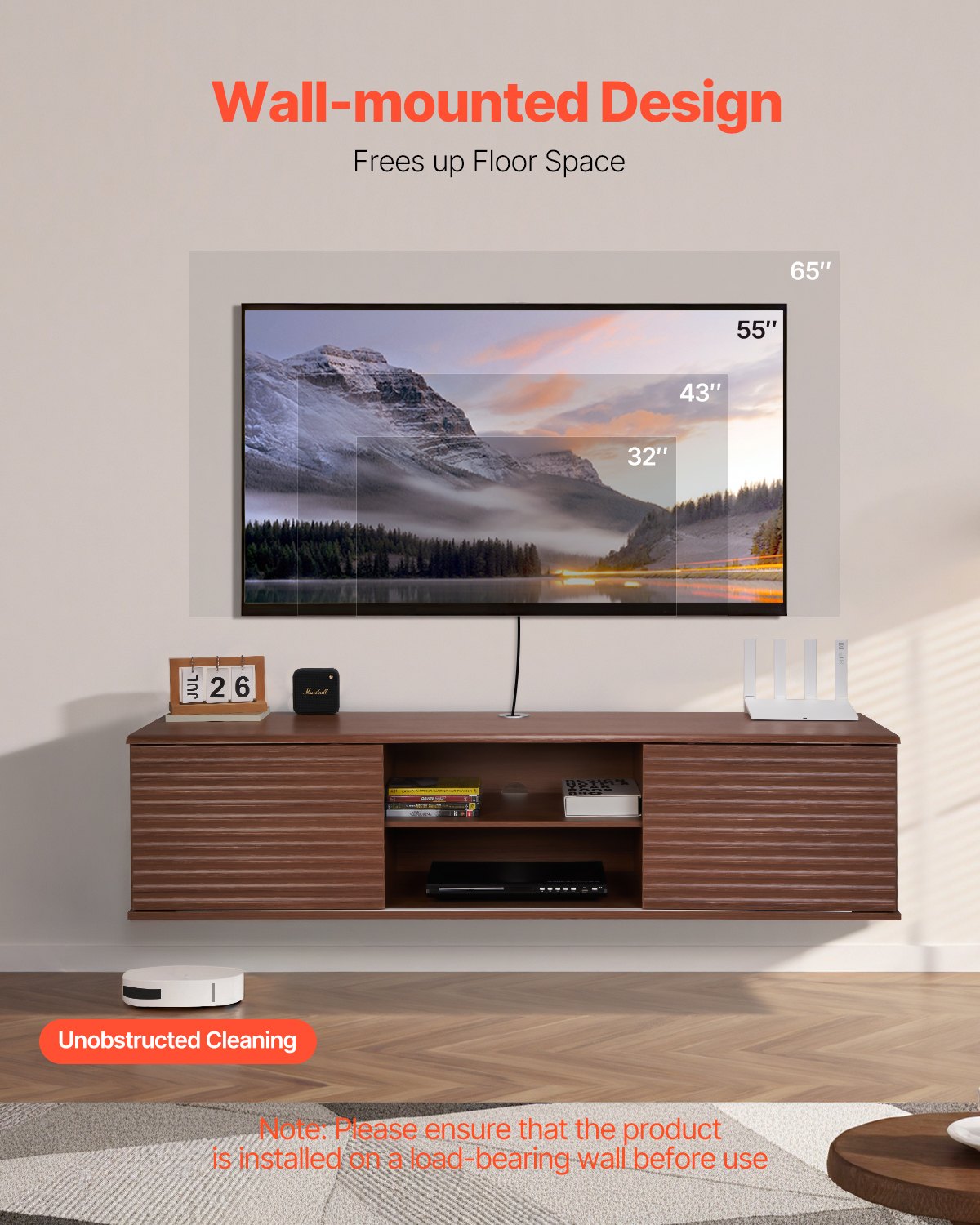 Pakabinama TV spintelė VEVOR SHSHDSG1118, 152 cm