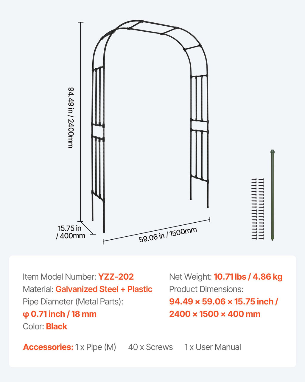 Sodo arka VEVOR YZZ-202, 2,4 x 1,5 m