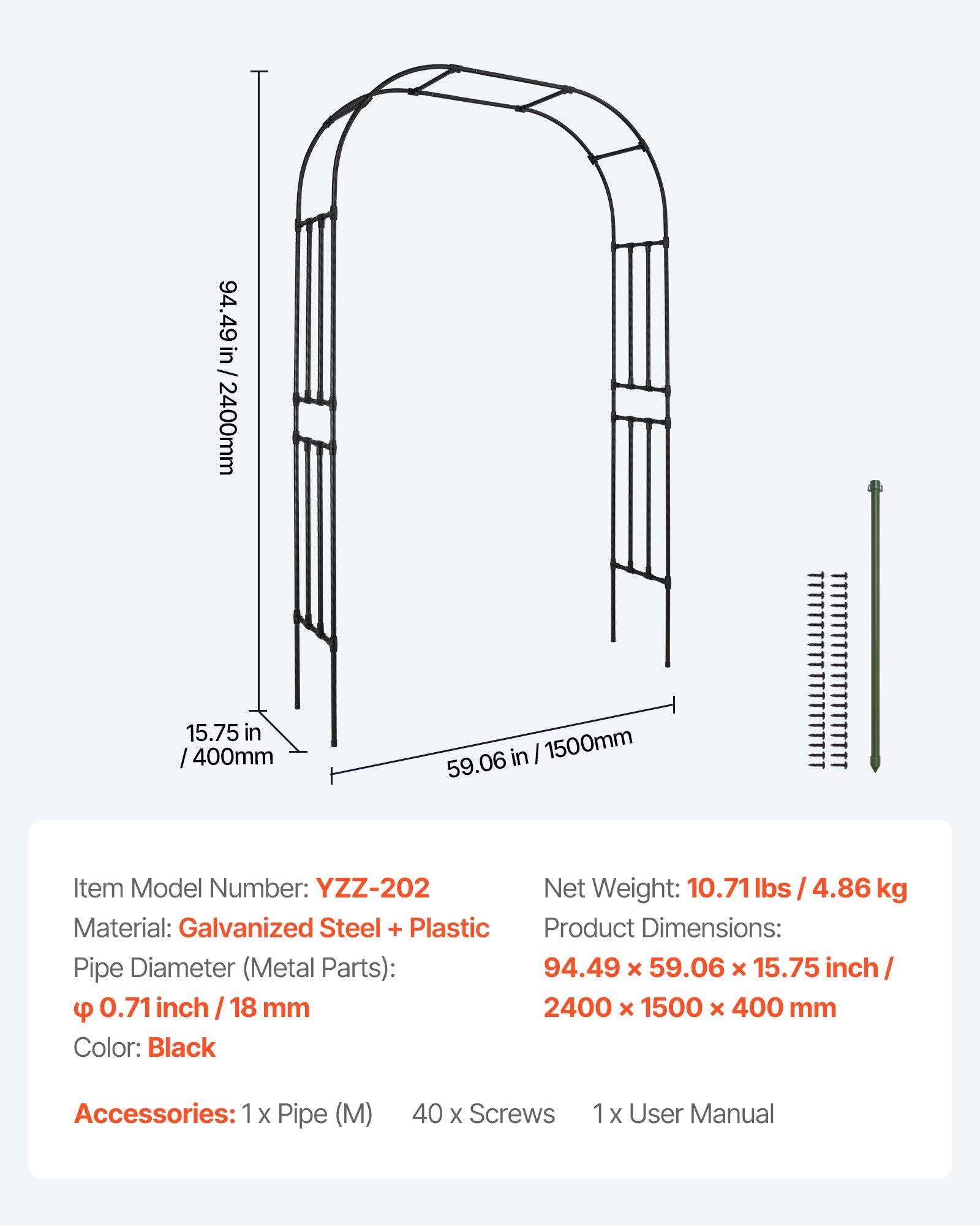 Sodo arka VEVOR YZZ-202, 2,4 x 1,5 m