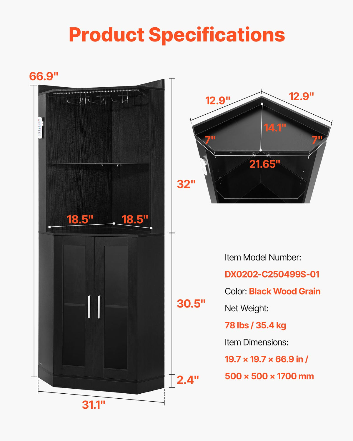 Kampinė vyno spinta VEVOR DX0202-C250499S-01, 170 cm aukščio