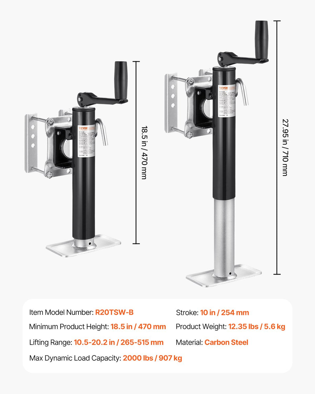 Priekabos keltuvas VEVOR R20TSW-B, 907 kg keliamoji galia