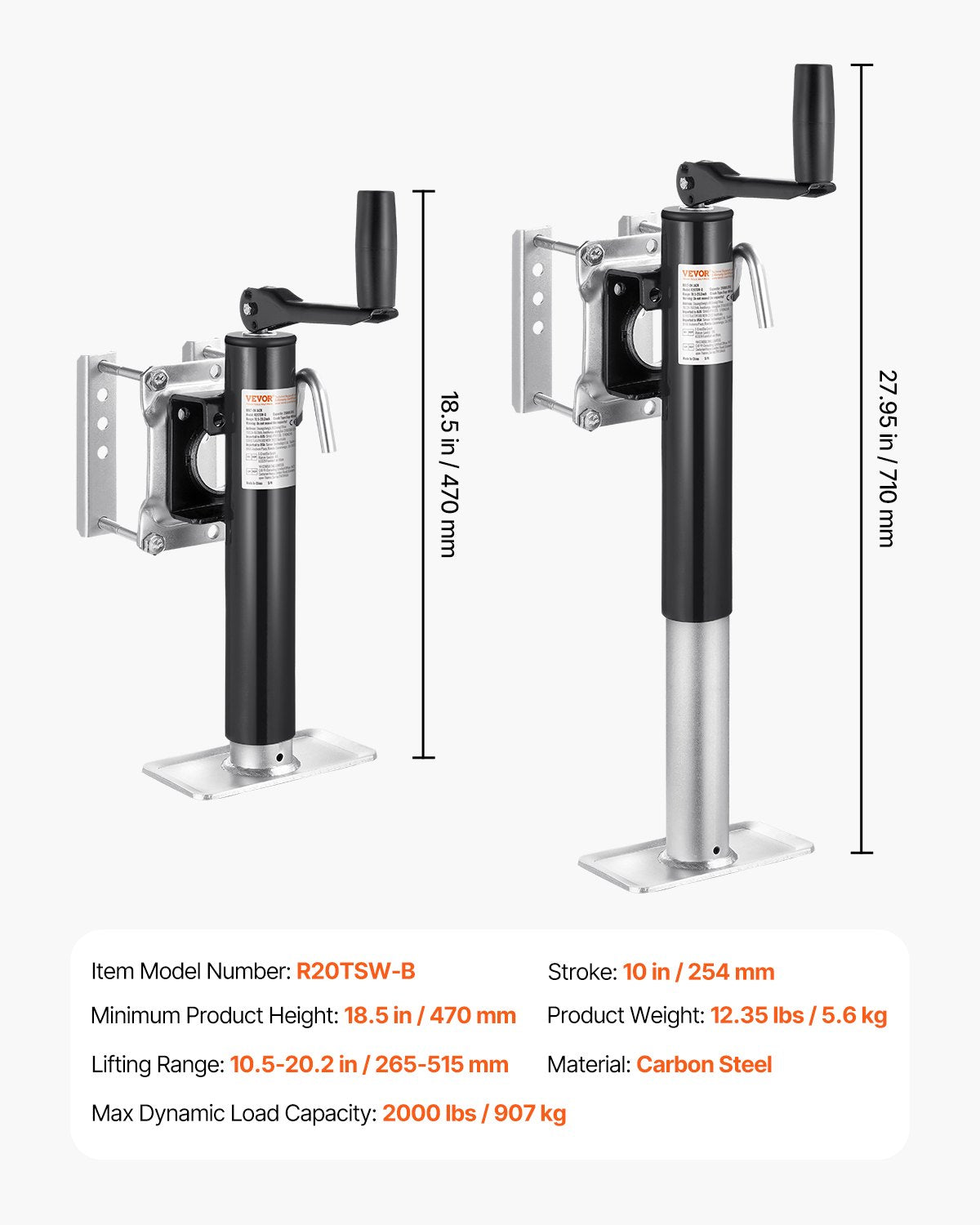 Priekabos keltuvas VEVOR R20TSW-B, 907 kg keliamoji galia