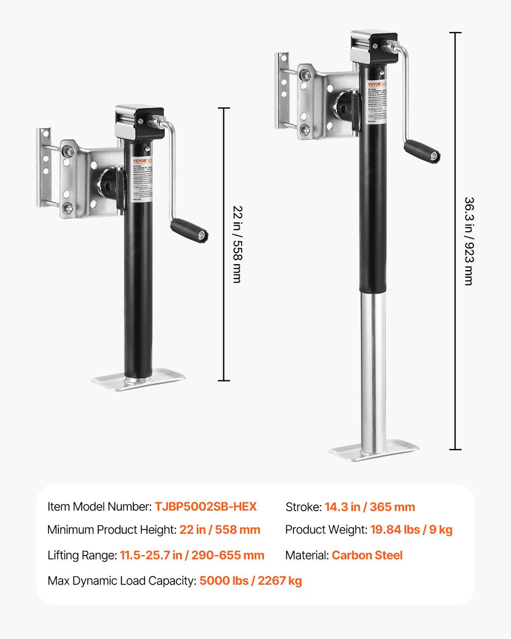 Priekabos atraminis keltuvas VEVOR TJBP5002SB-HEX, 2267 kg