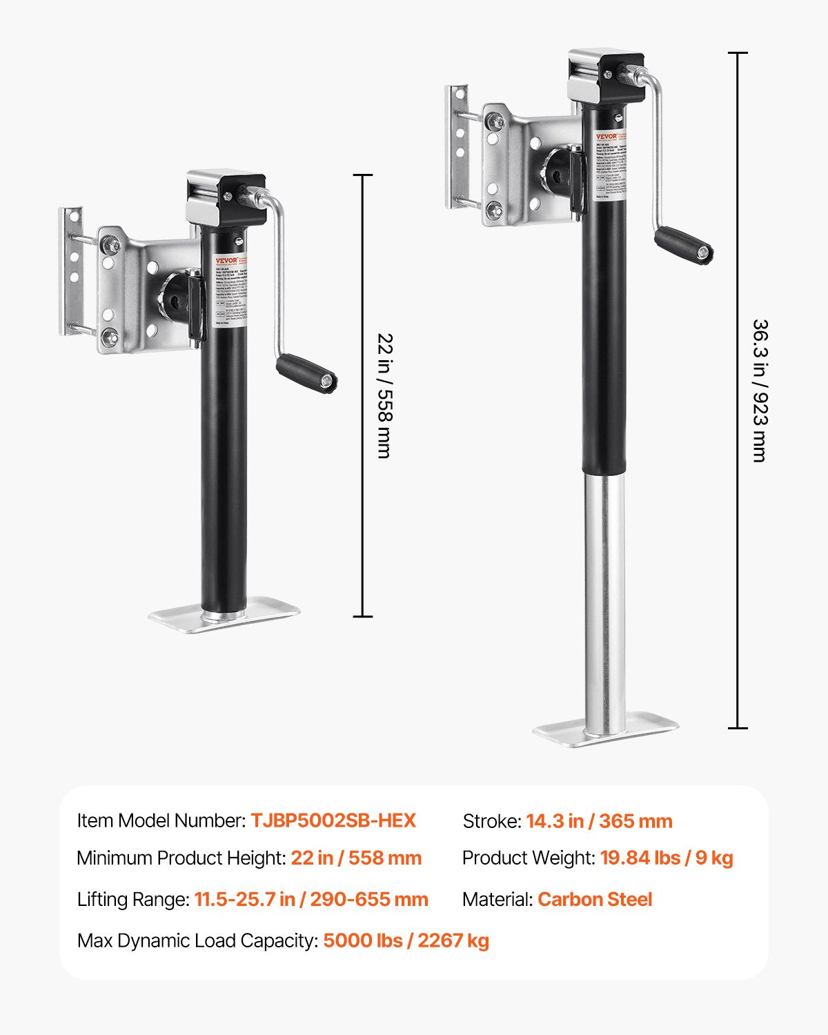 Priekabos atraminis keltuvas VEVOR TJBP5002SB-HEX, 2267 kg