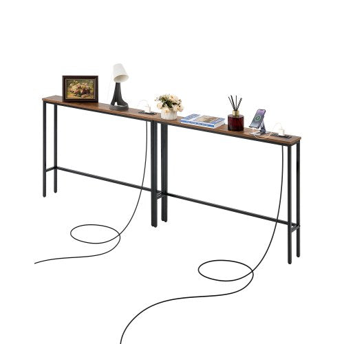 Siaura konsolinė sofa-stalas VEVOR YJXXGZ-002, 2 dalių rinkinys su elektros lizdais