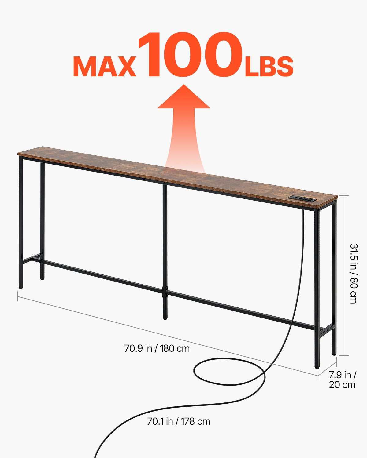 Siauras konsolinis stalas VEVOR YJXXGZ-001, 180 cm ilgio