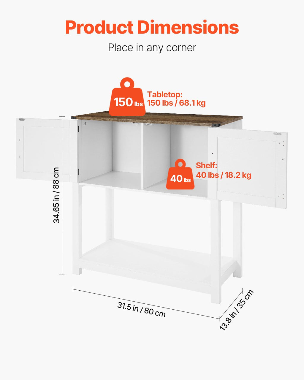 Kavos staliukas-komoda VEVOR SR241143, 80 x 35 x 88 cm