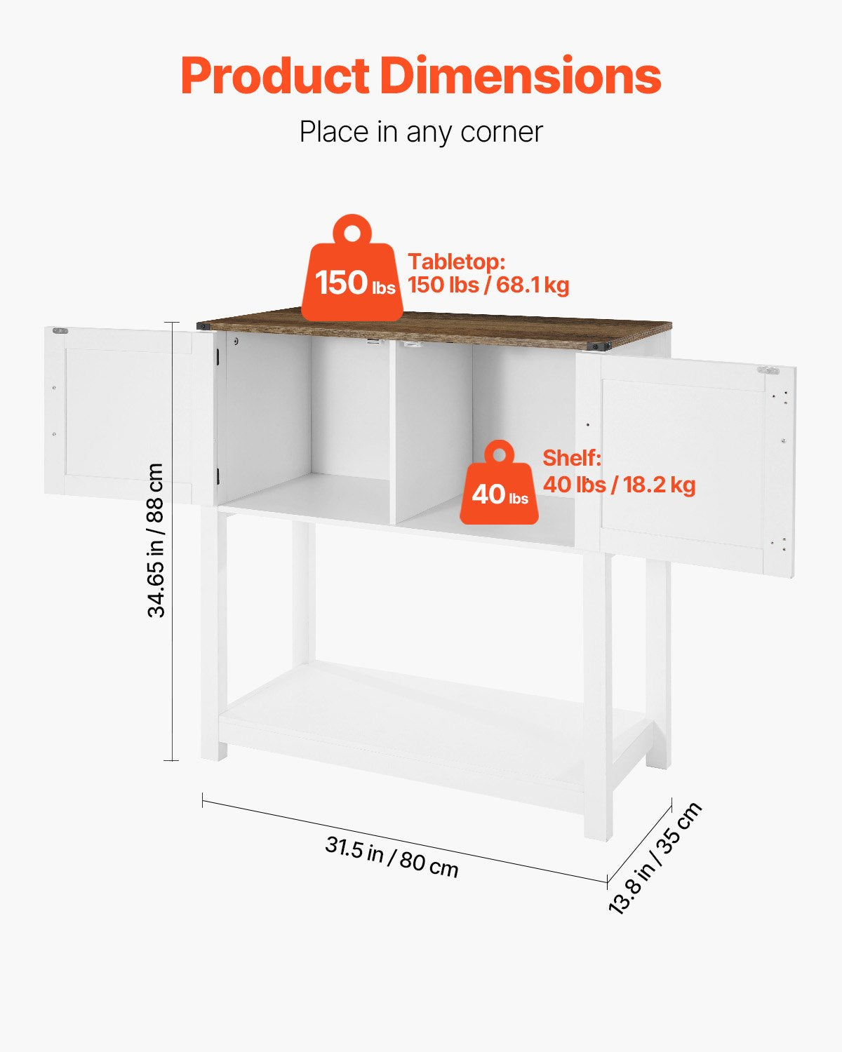 Kavos staliukas-komoda VEVOR SR241143, 80 x 35 x 88 cm