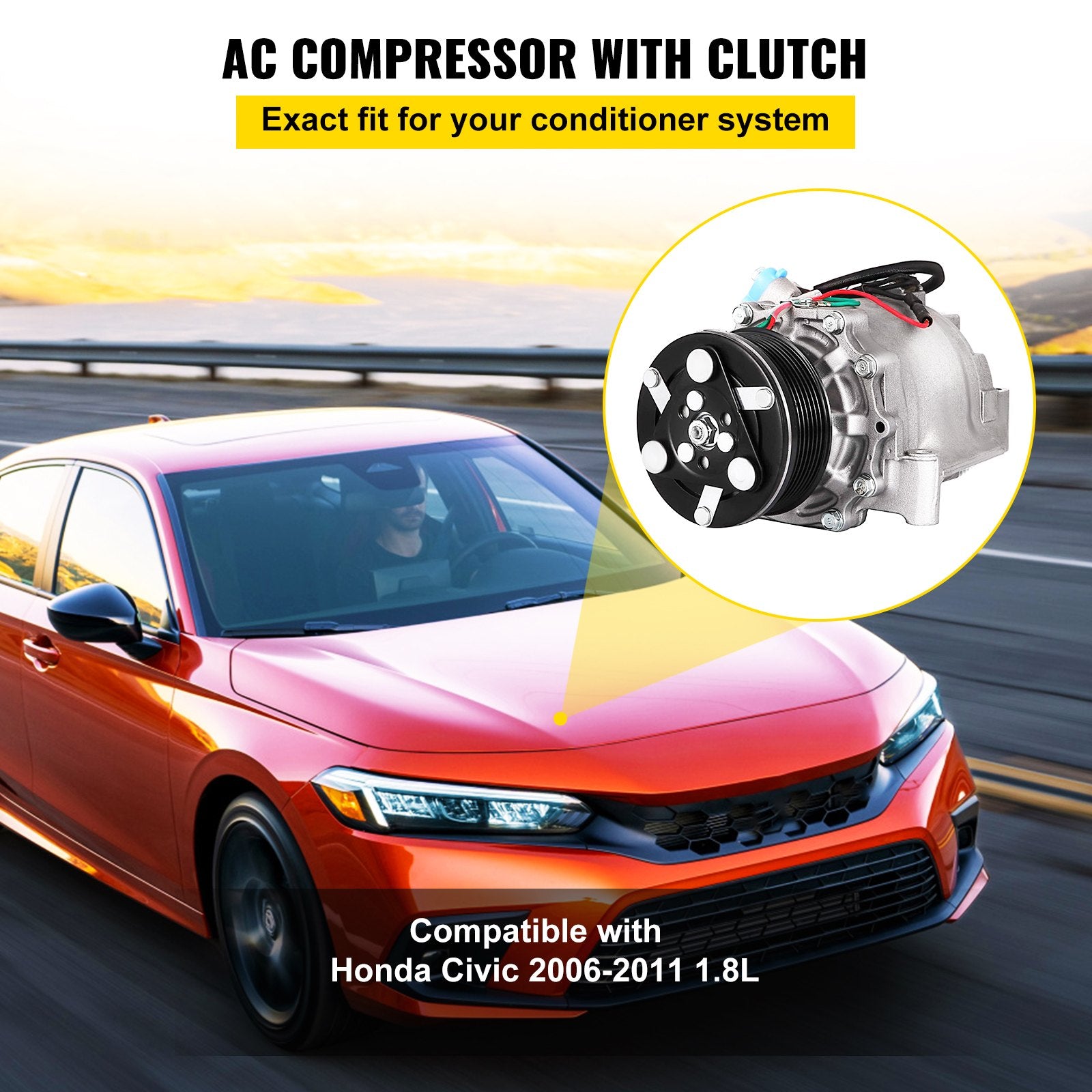 Oro kondicionieriaus kompresorius VEVOR Honda Civic 1.8L (2006-2011), 12V