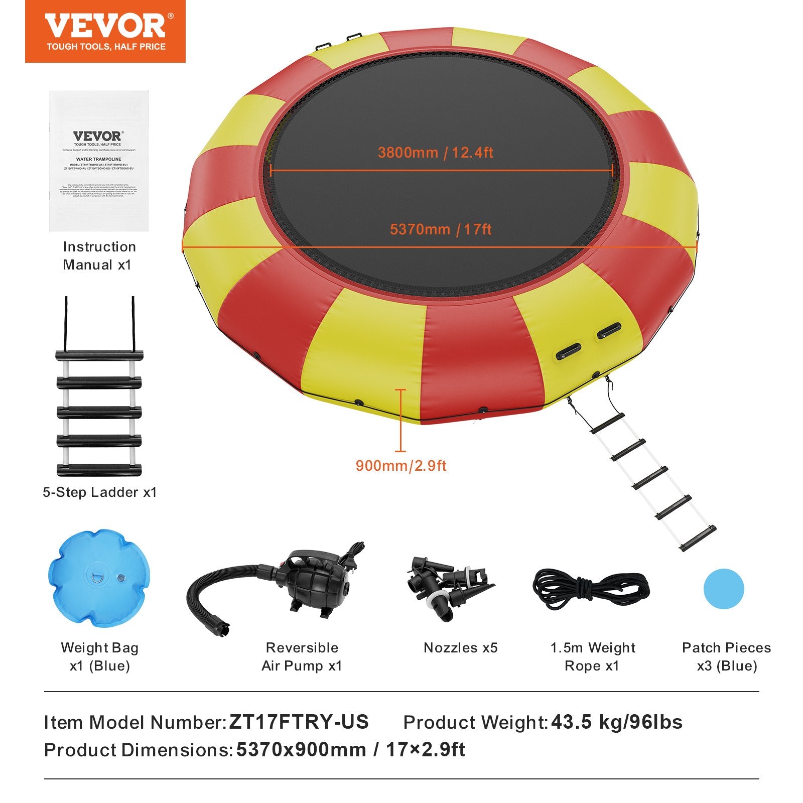 Pripučiamas vandens batutas VEVOR ZT17FTRY-US/EU, 5,37 m skersmens