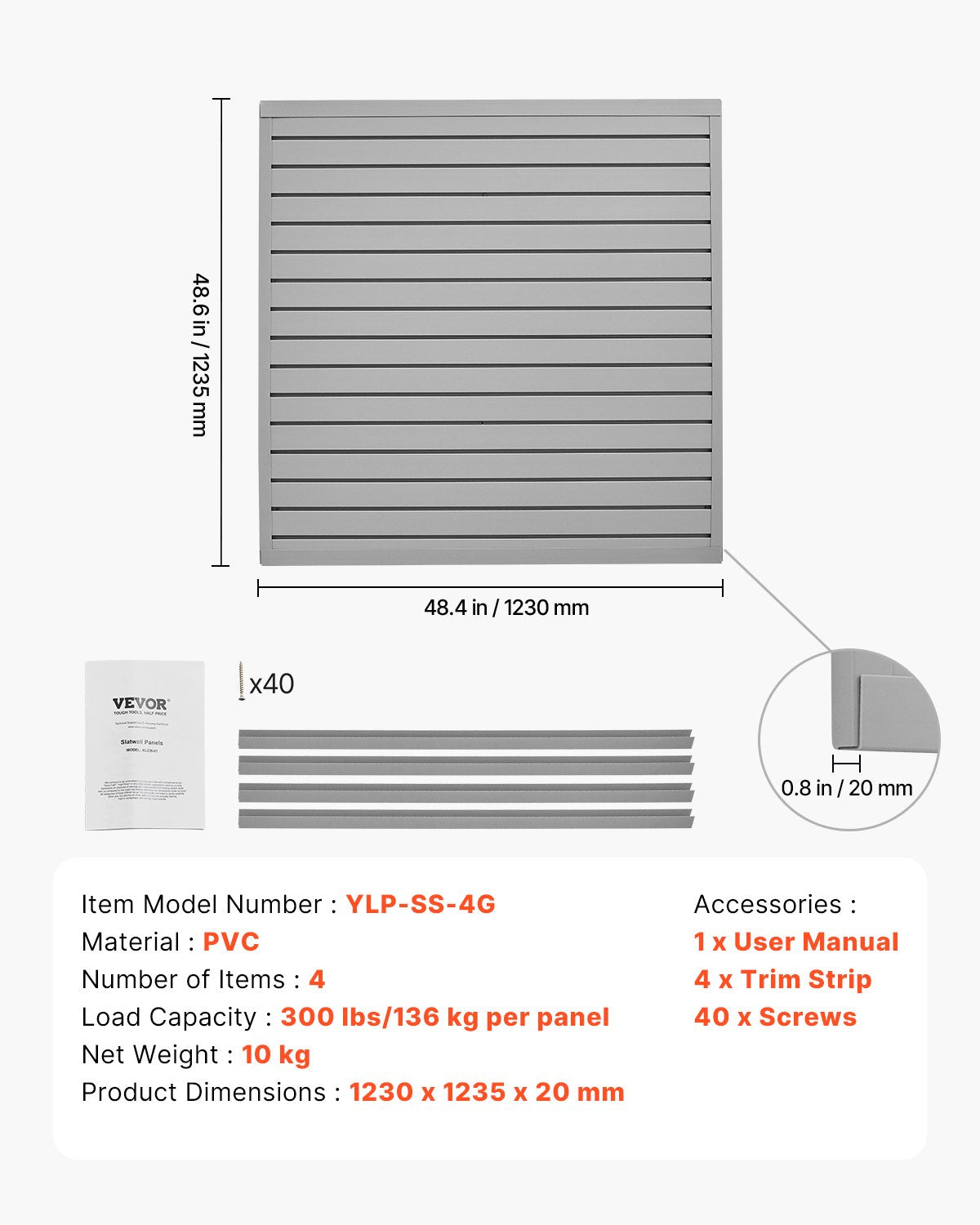 Sieninės plokštės įrankiams VEVOR YLP-SS-4G, 122 x 122 cm